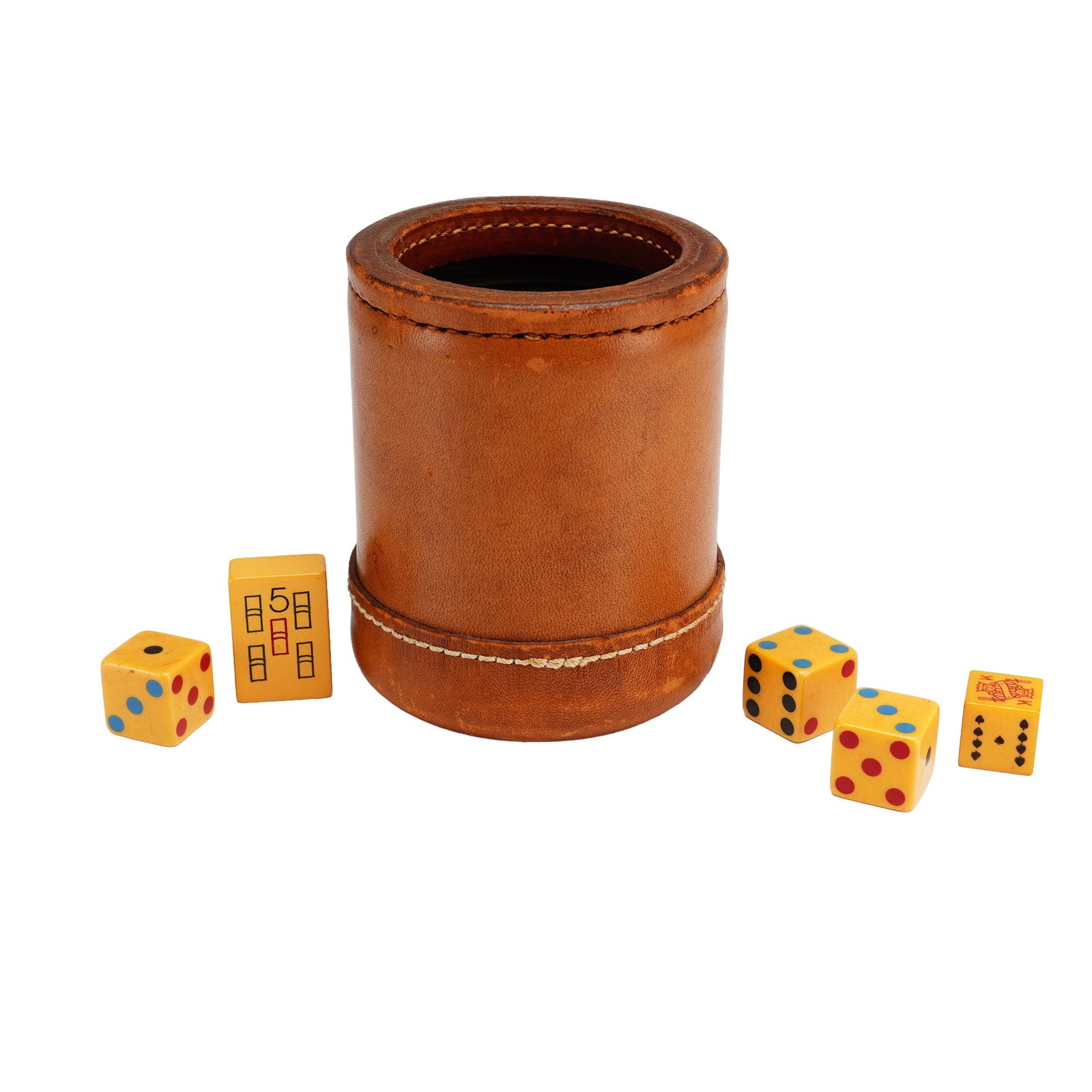 6pc Vintage Leather Dice Cup and Gaming Piece Set (1 of 3)