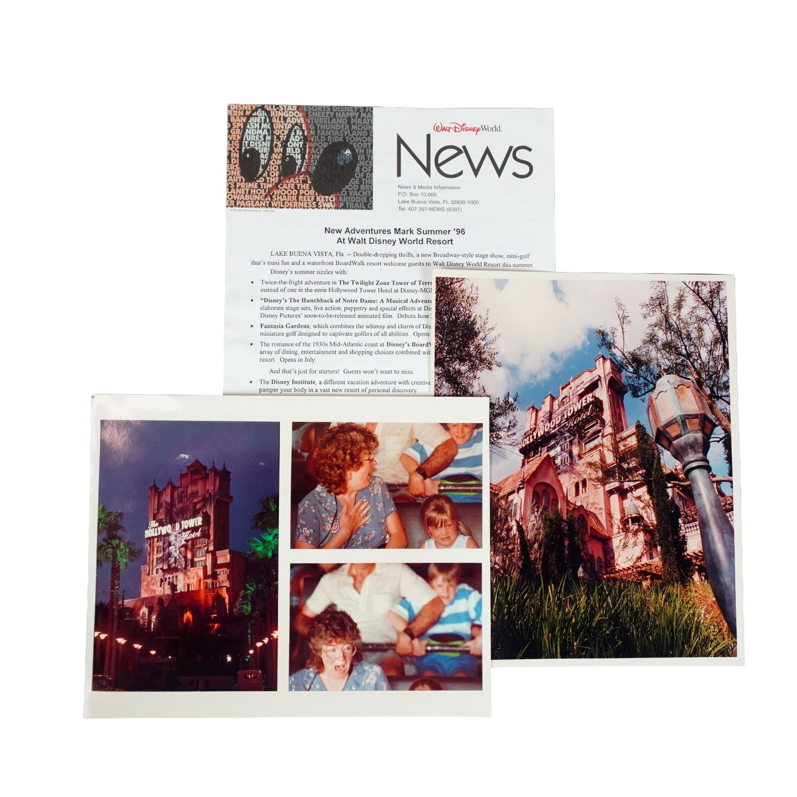 3pc Walt Disney World Twilight Zone Tower of Terror Press Photos and Press Release (1 of 2)