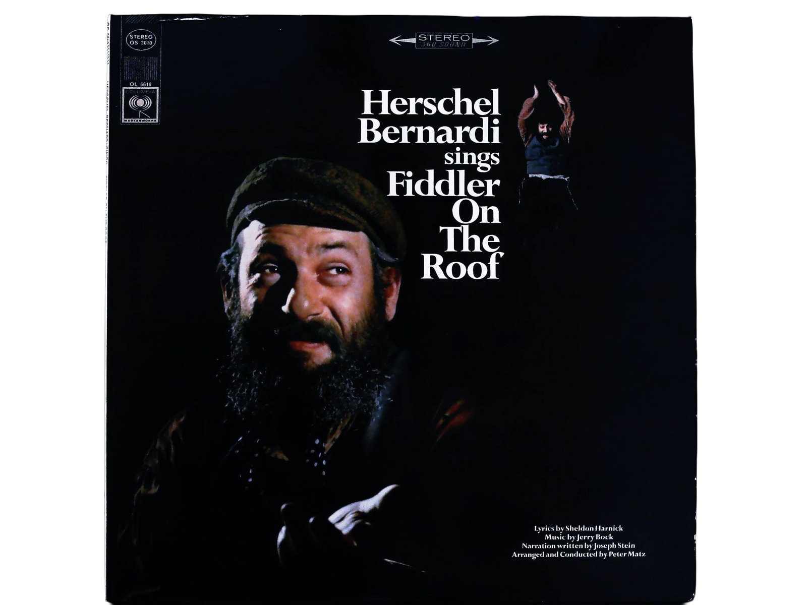 Herschel Bernardi Sings Fiddler On The Roof Columbia Masterworks Vinyl LP: This is a vintage Columbia Masterworks vinyl LP record album featuring Herschel Bernardi performing songs from the musical Fiddler On The Roof, with music by Jerry Bock and lyrics by Sheldon Harnick. 
