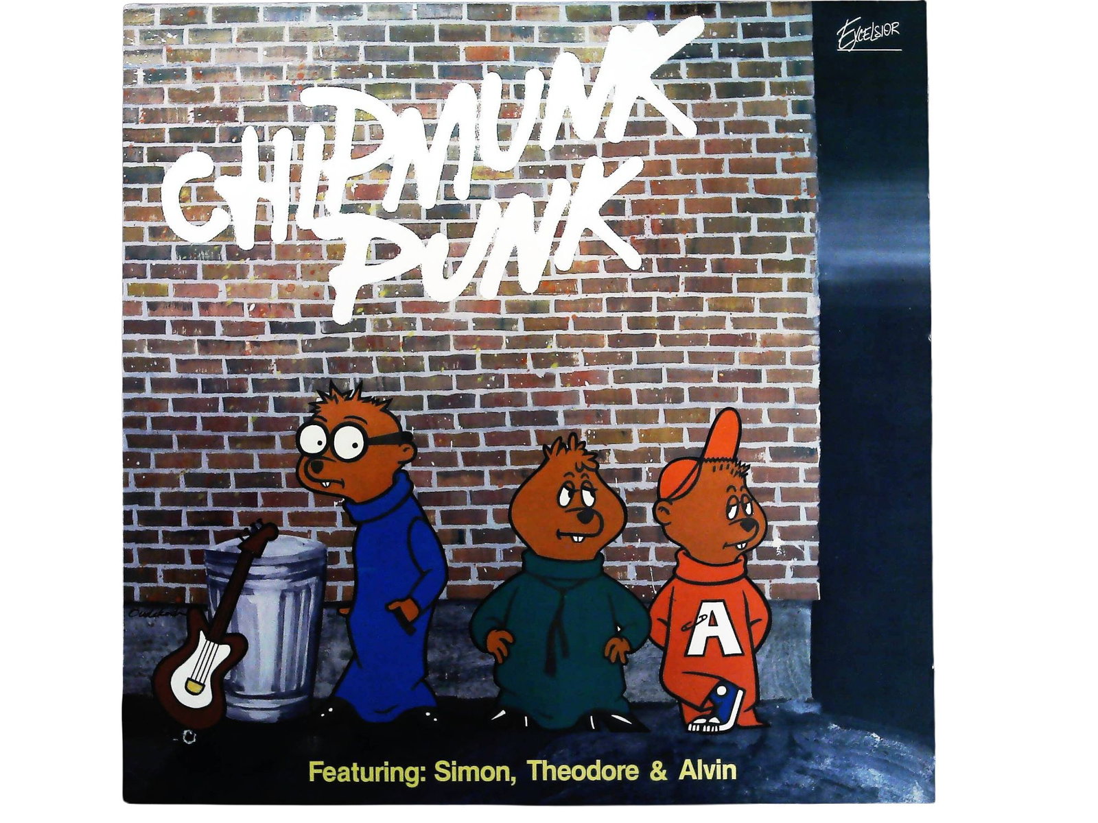 The Chipmunks Chipmunk Punk Vinyl LP 1980 Excelsior XLP-6008: A vintage 12-inch vinyl LP record album set titled CHIPMUNK PUNK, featuring the animated characters Simon, Theodore, and Alvin. The album was released on the Excelsior label with the catalog number XL