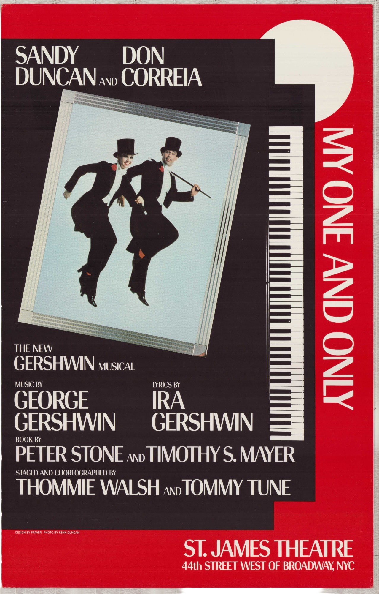 My One and Only Original Broadway Production Poster, Starring Sandy Duncan and Don Correia: This original Broadway production poster for The New Gershwin Musical - My One and Only - features music by George and Ira Gershwin. The window card promotes the production at the St. James Theatre, l