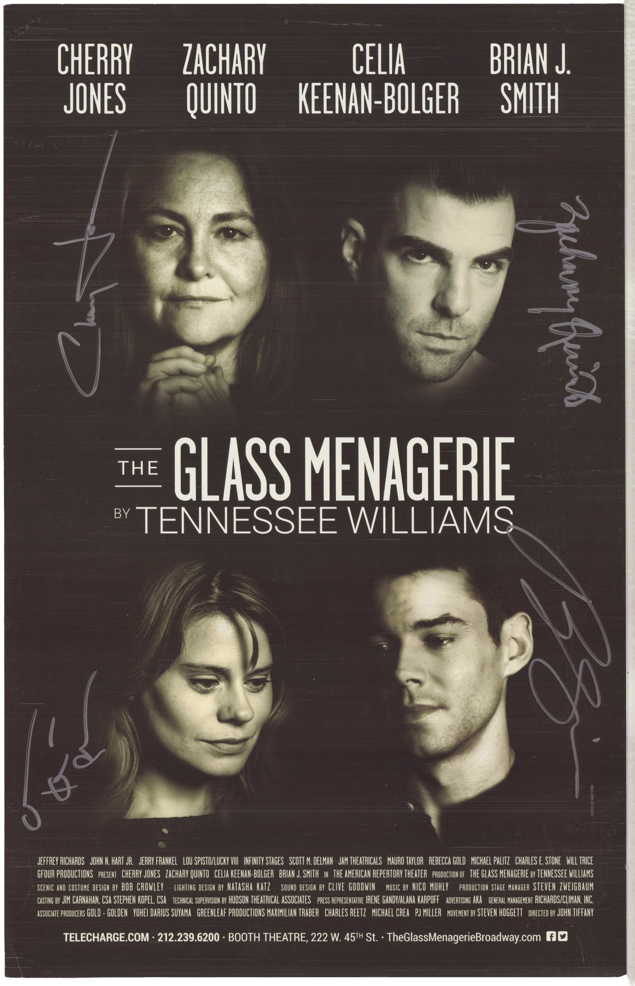The Glass Menagerie, Original Broadway Production Poster, Signed by Cast: This lot features an original Broadway production poster for the 2013-2014 revival of The Glass Menagerie by Tennessee Williams. Staged at the Booth Theatre in New York City and directed by John Tiffa