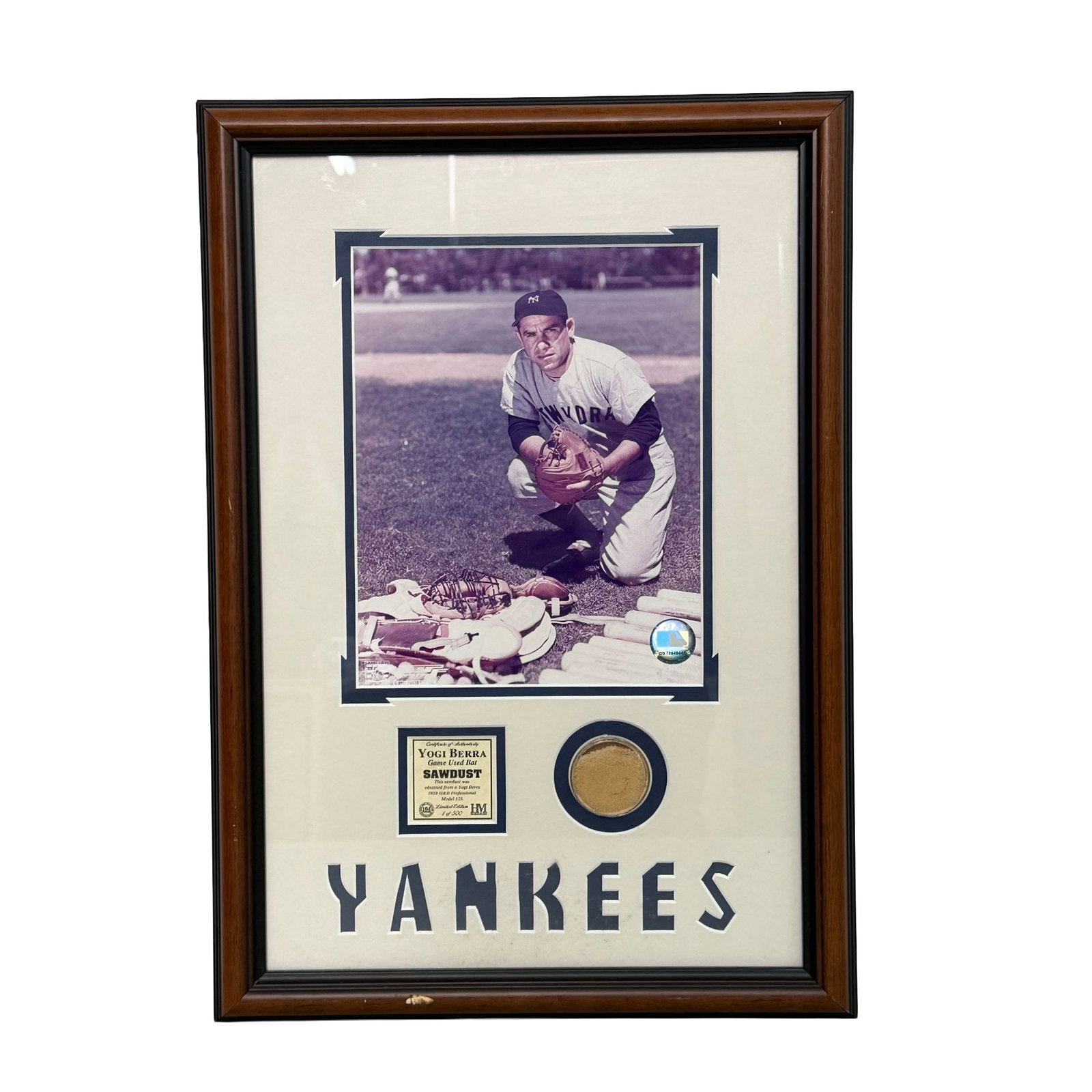 Yogi Berra Yankees Framed Memorabilia including Game Used Bat Sawdust (1 of 5)