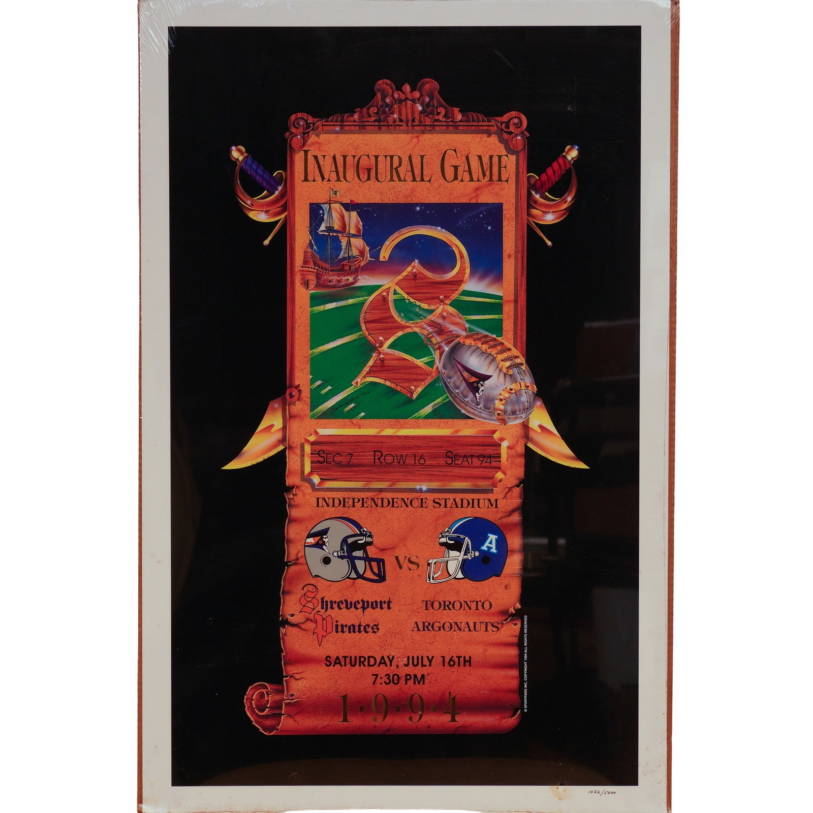 1994 Shreveport Pirates Inaugural Home Game Poster (1 of 6)