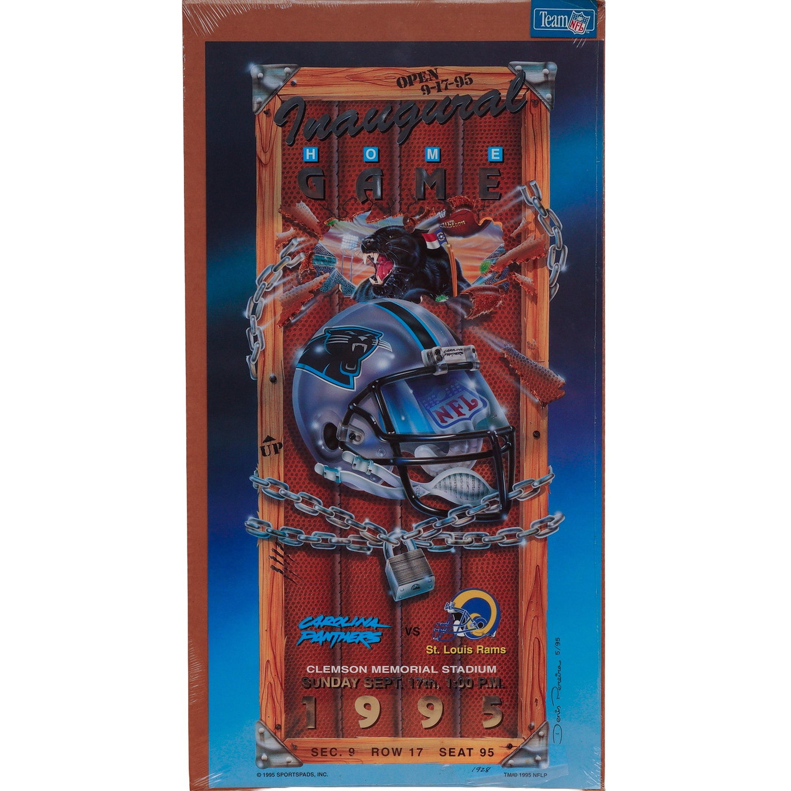 1995 Carolina Panthers Inaugural Home Game Outside Ticket Poster (1 of 6)