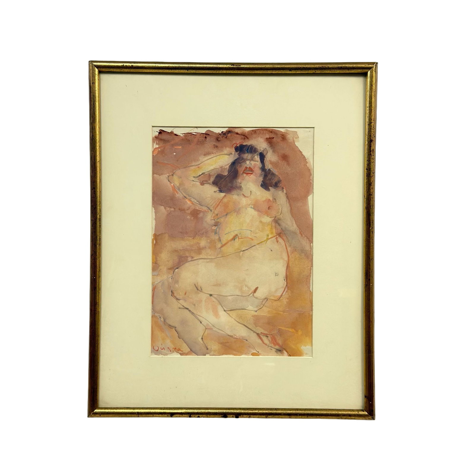 Hank Virgona (American, 1929-2019), Reclining Female Nude, Mixed Media on Paper: This original mixed media work on paper by American artist Hank Virgona (1929-2019) depicts a reclining female nude figure. The composition is executed in a gestural, expressive style featuring fluid 