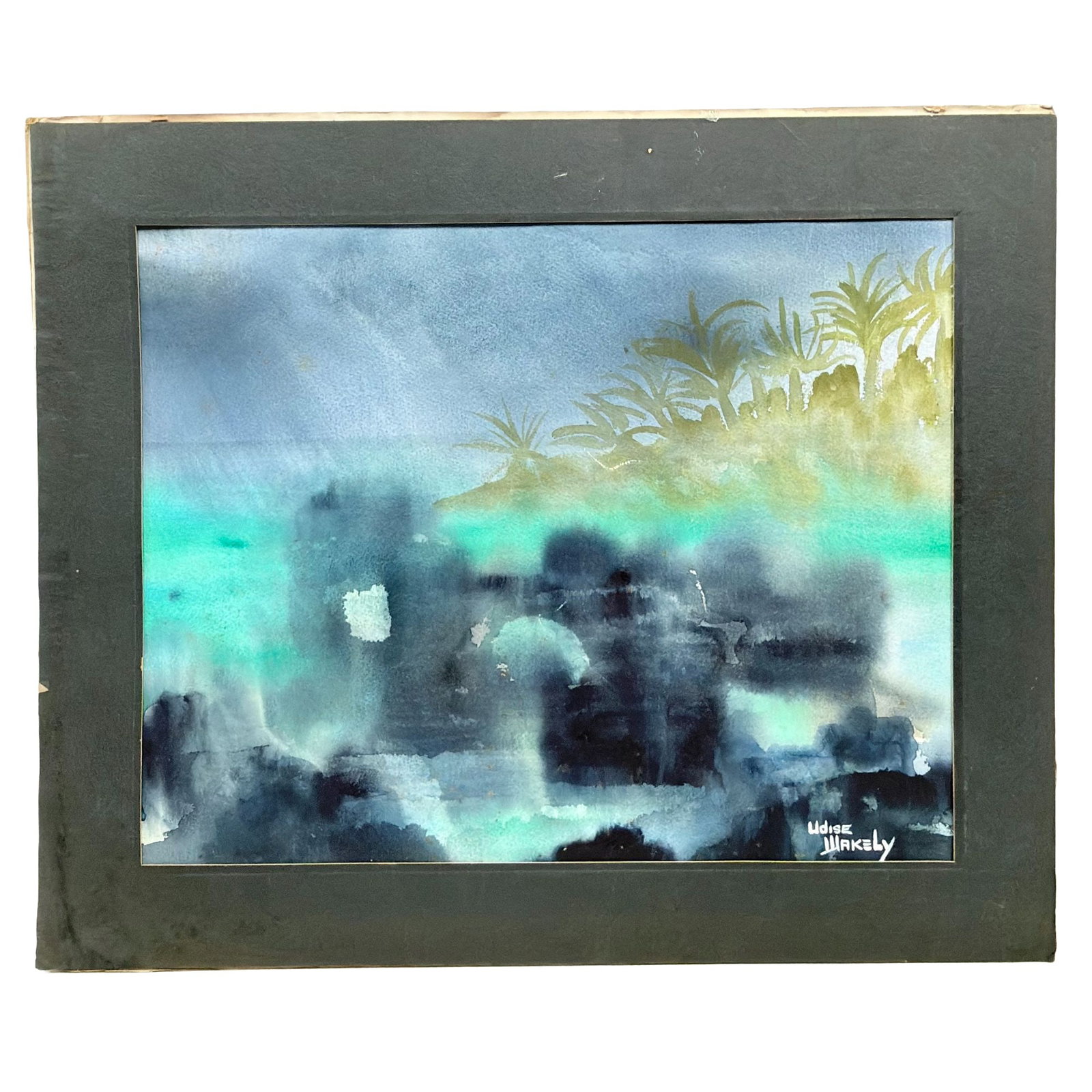 Udise Wakely, Storm in Yucatan, Isla Mujeres #1, Original Watercolor: This original watercolor landscape painting on paper is by Udise Wakely and is titled Storm in Yucatan, Isla Mujeres #1. The work is executed in a modern, semi-abstract style, utilizing wet-on-wet was