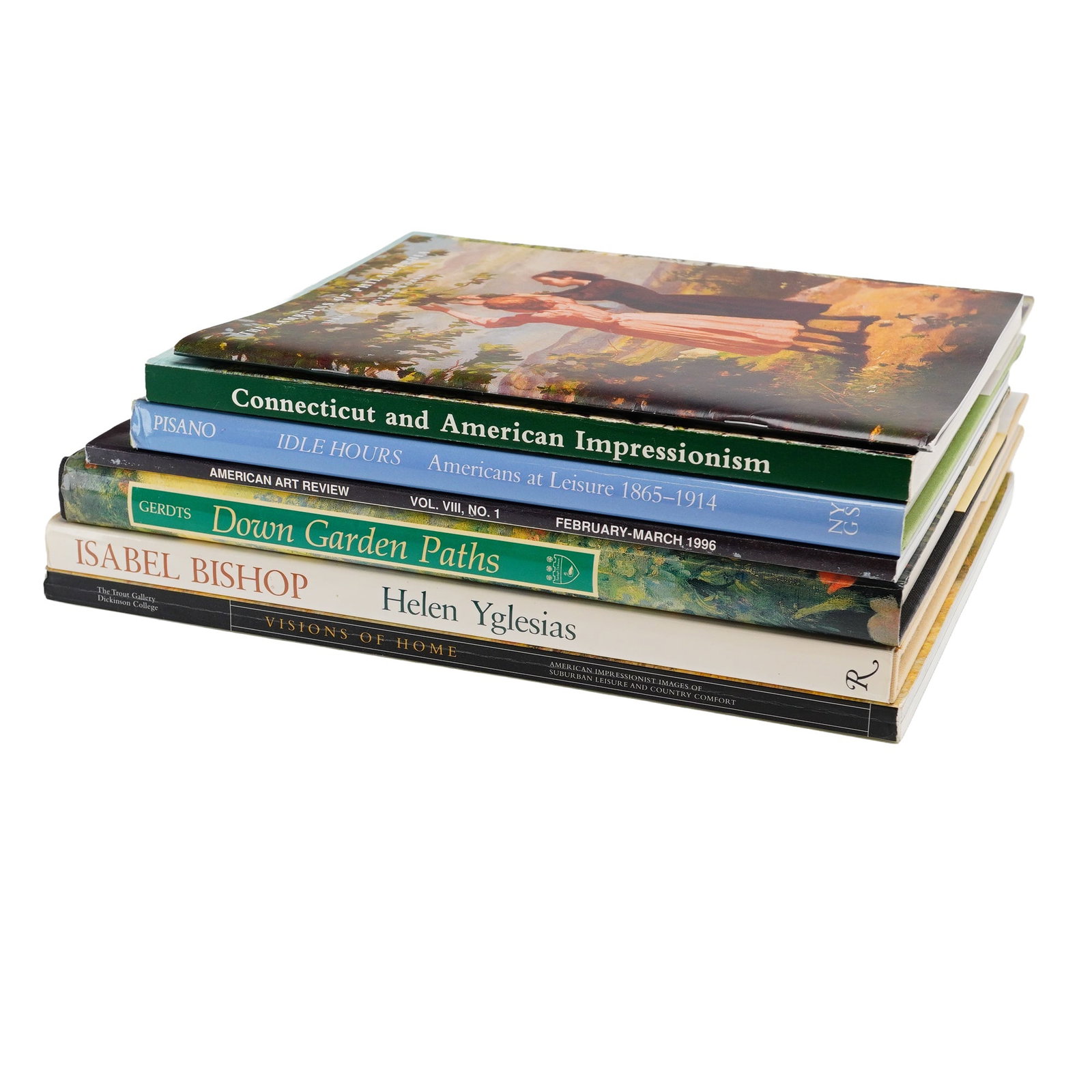 7pc Art Books and Exhibition Catalogs: This group of 7 art books and exhibition catalogues focuses on late 19th and early 20th-century American Impressionism and figurative art. The collection includes a mix of hardcover and trade paperbac
