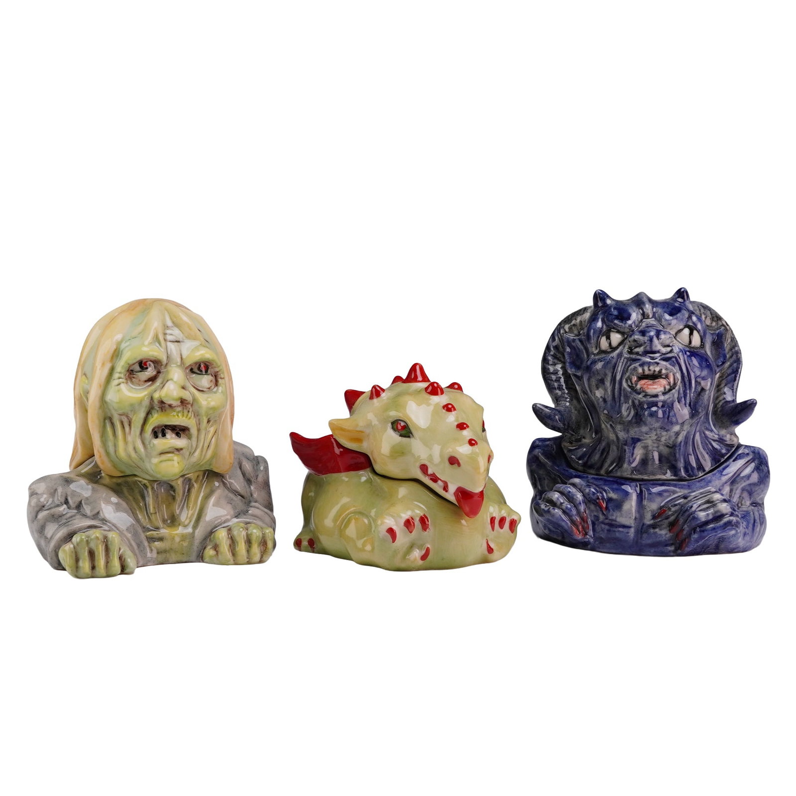 Three Kevin Francis Face Pots Including Nigel the Zombie Draco Dragon and Blue Trial Gargoyle (1 of 5)