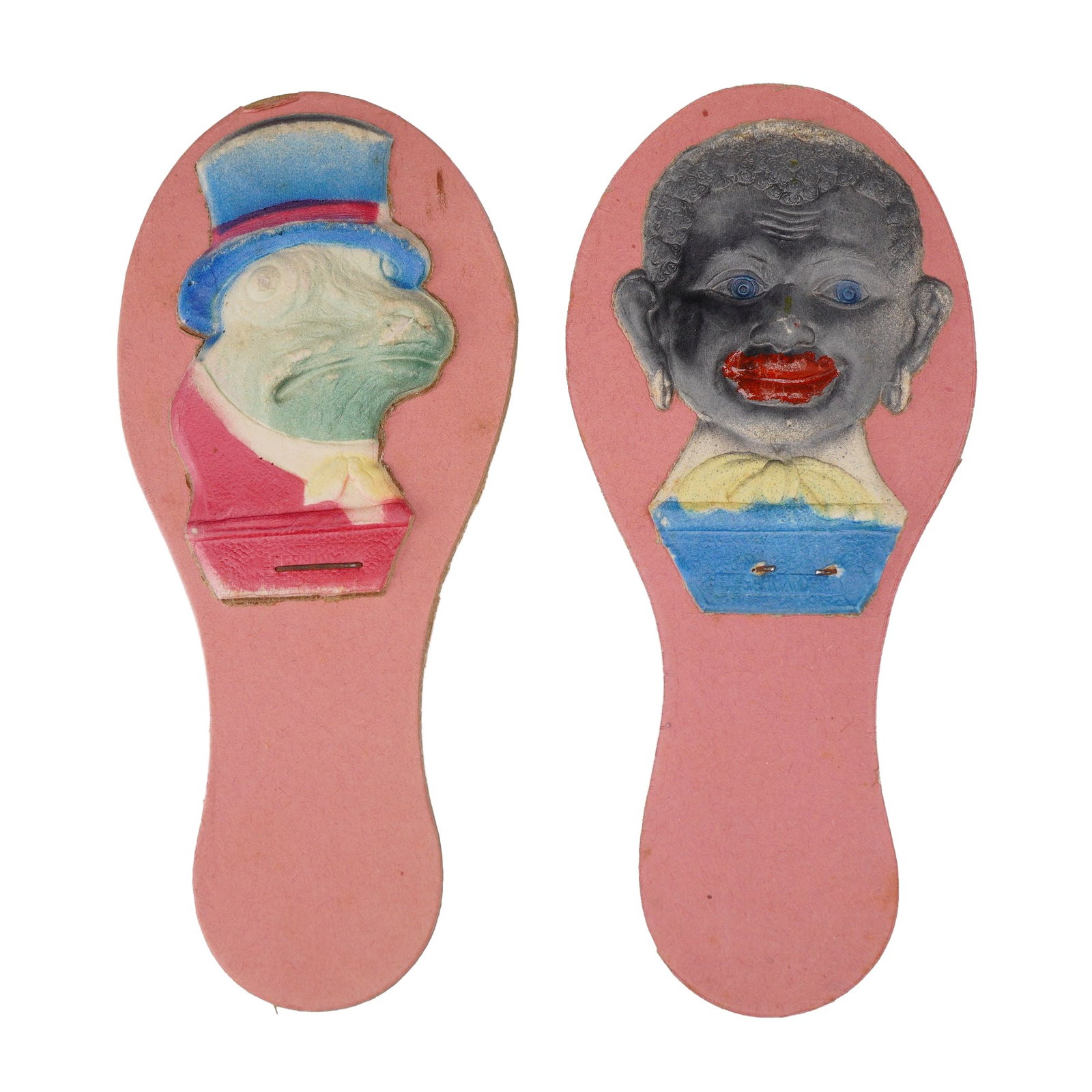 2pc Antique German Embossed Cardboard Frog and African American Caricature Clapper Noisemakers (1 of 3)