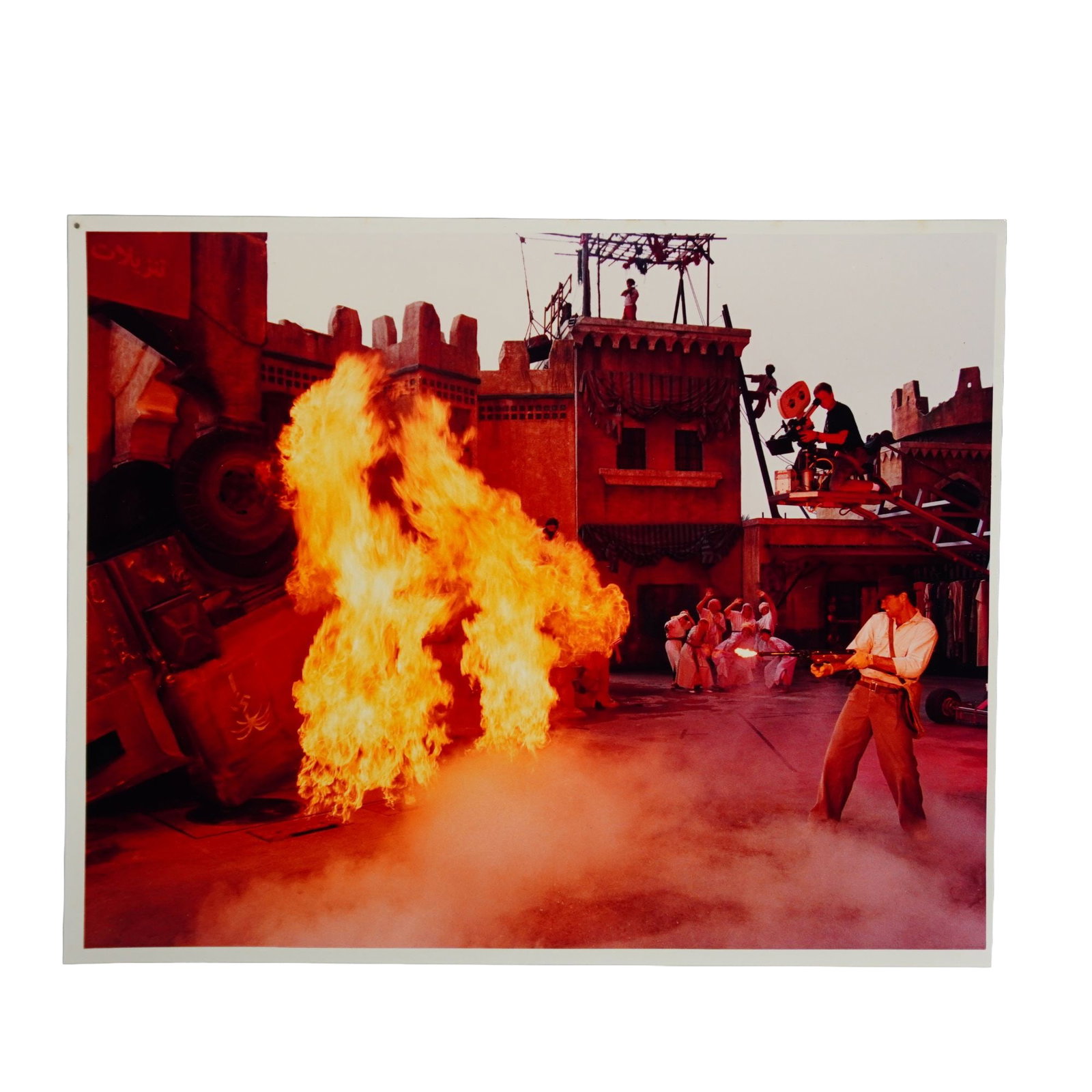 Original Disney-MGM Studios Indiana Jones Press Photograph: This 1993 press photo features the Indiana Jones Epic Stunt Spectacular show at Disney-MGM Studios Theme Park. Dimensions: 8"L x 0.25"W x 10"H Date or Era: 1993 Provenance: From the estate of Ray Fish