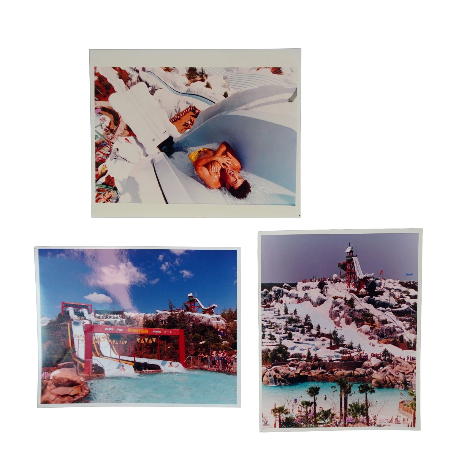 3pc Original Walt Disney World Blizzard Beach Press Photographs: A collection of press photographs for Disney's Blizzard Beach, including rides such as Summit Plummet and Downhill Double Dipper. Dimensions: 8"L x 0.25"W x 10"H Provenance: From the estate of Ray Fis
