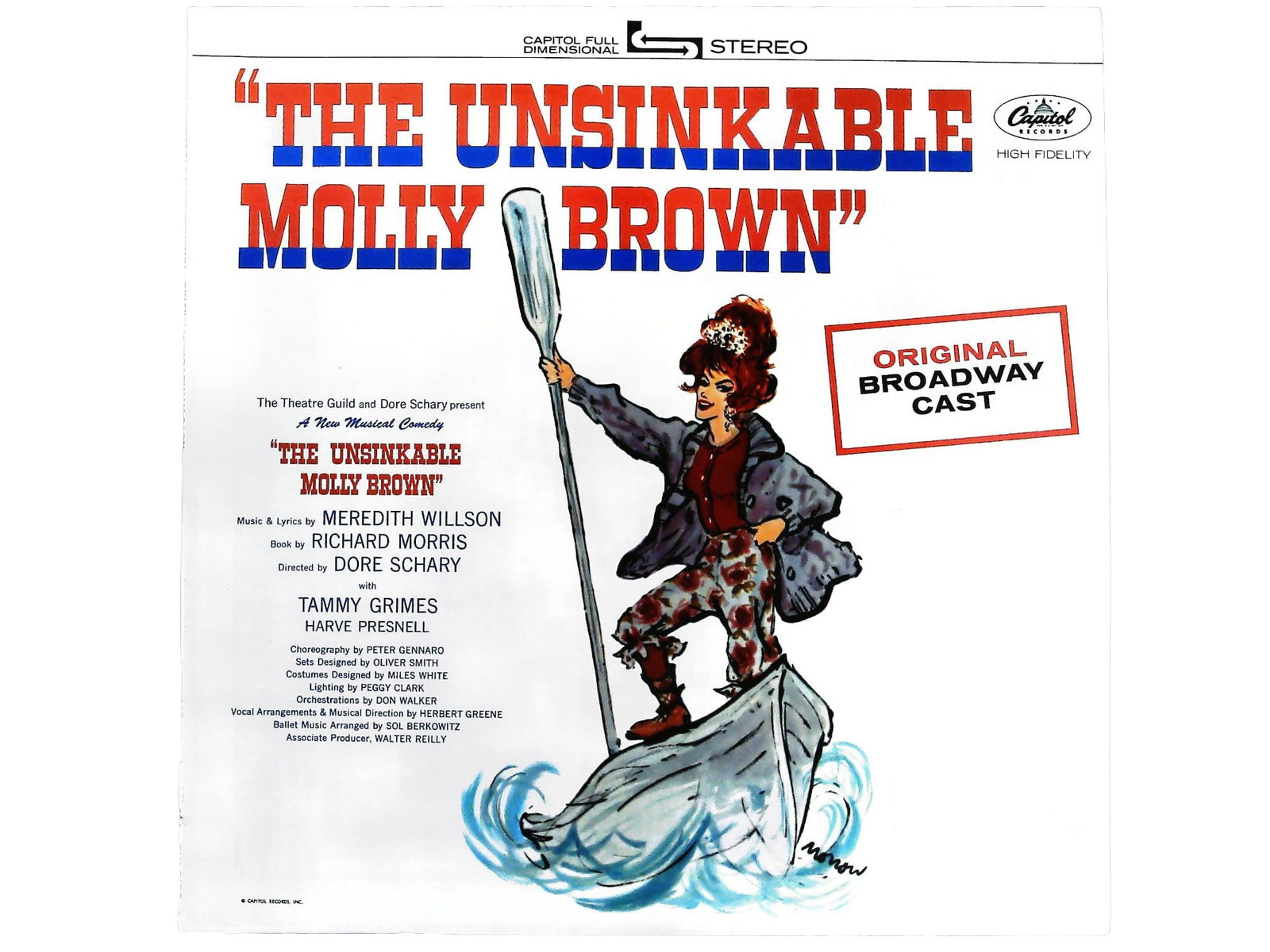 Meredith Willson, Unsinkable Molly Brown Broadway Cast Capitol 1960 Stereo: Meredith Willson (Music & Lyrics); Richard Morris (Book). THE UNSINKABLE MOLLY BROWN. Original Broadway Cast LP Record. Hollywood: Capitol Records, 1960. First Stereo Pressing. A Single 12-inch black 