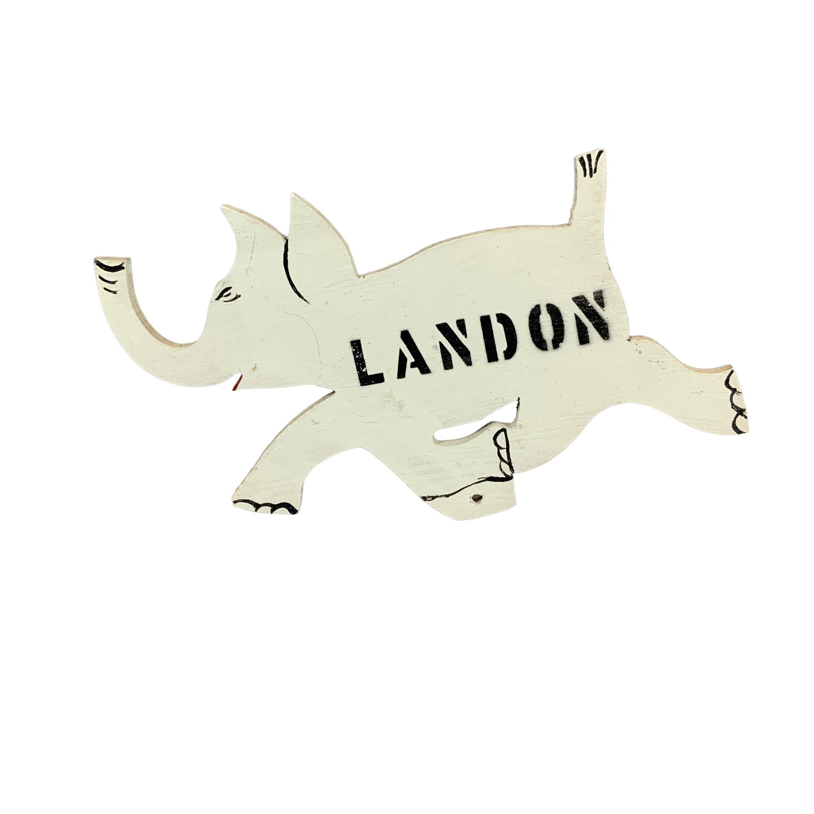1936 Alf Landon Presidential Campaign Wooden Elephant Folk Art Advertising Novelty: A vintage hand-painted wooden cutout advertising novelty from the 1936 United States presidential campaign of Republican candidate Alf Landon. The piece is fashioned as a figural elephant performing a