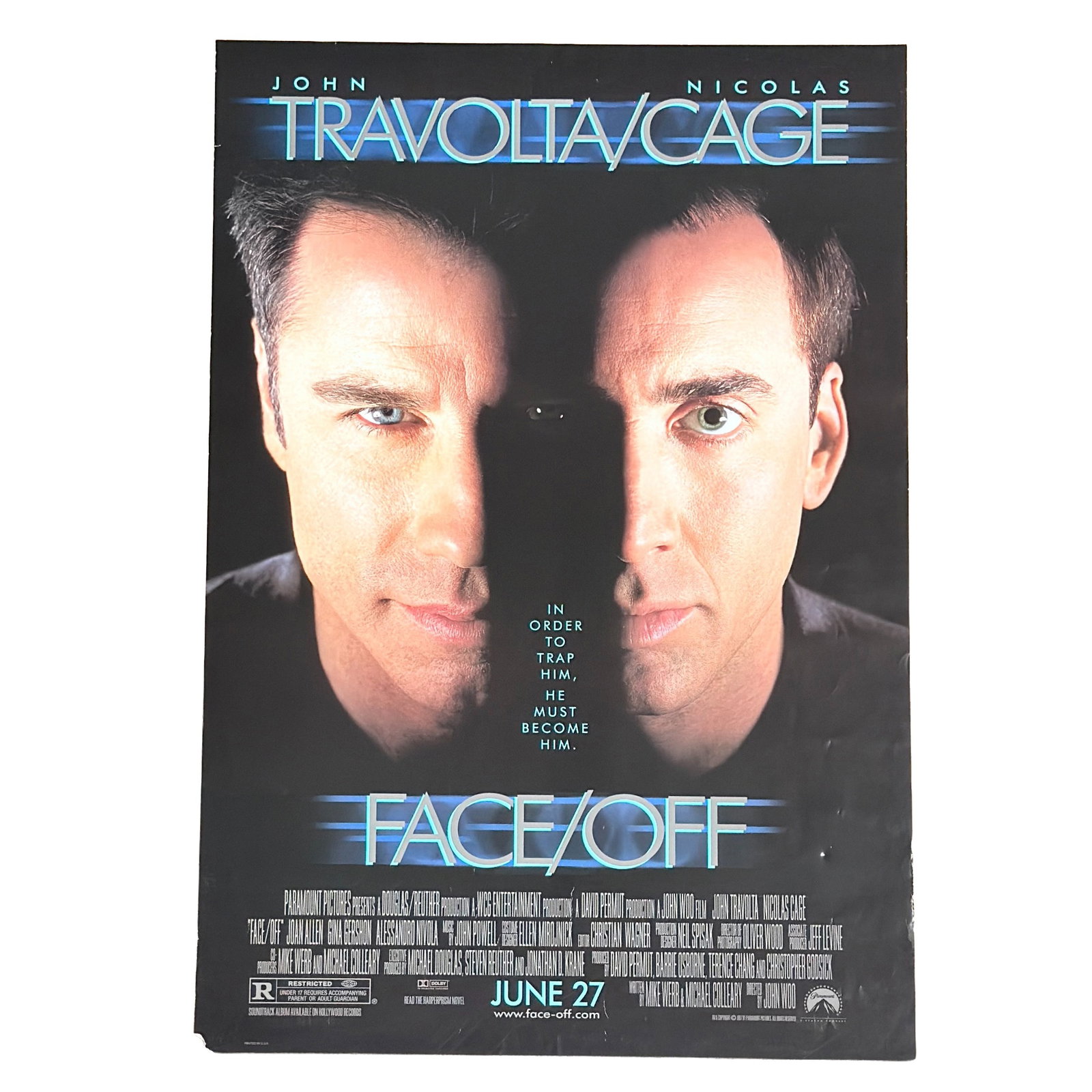 Original Double-Sided Teaser One-Sheet Movie Poster Face/Off, John Travolta, Nicolas Cage (1 of 3)