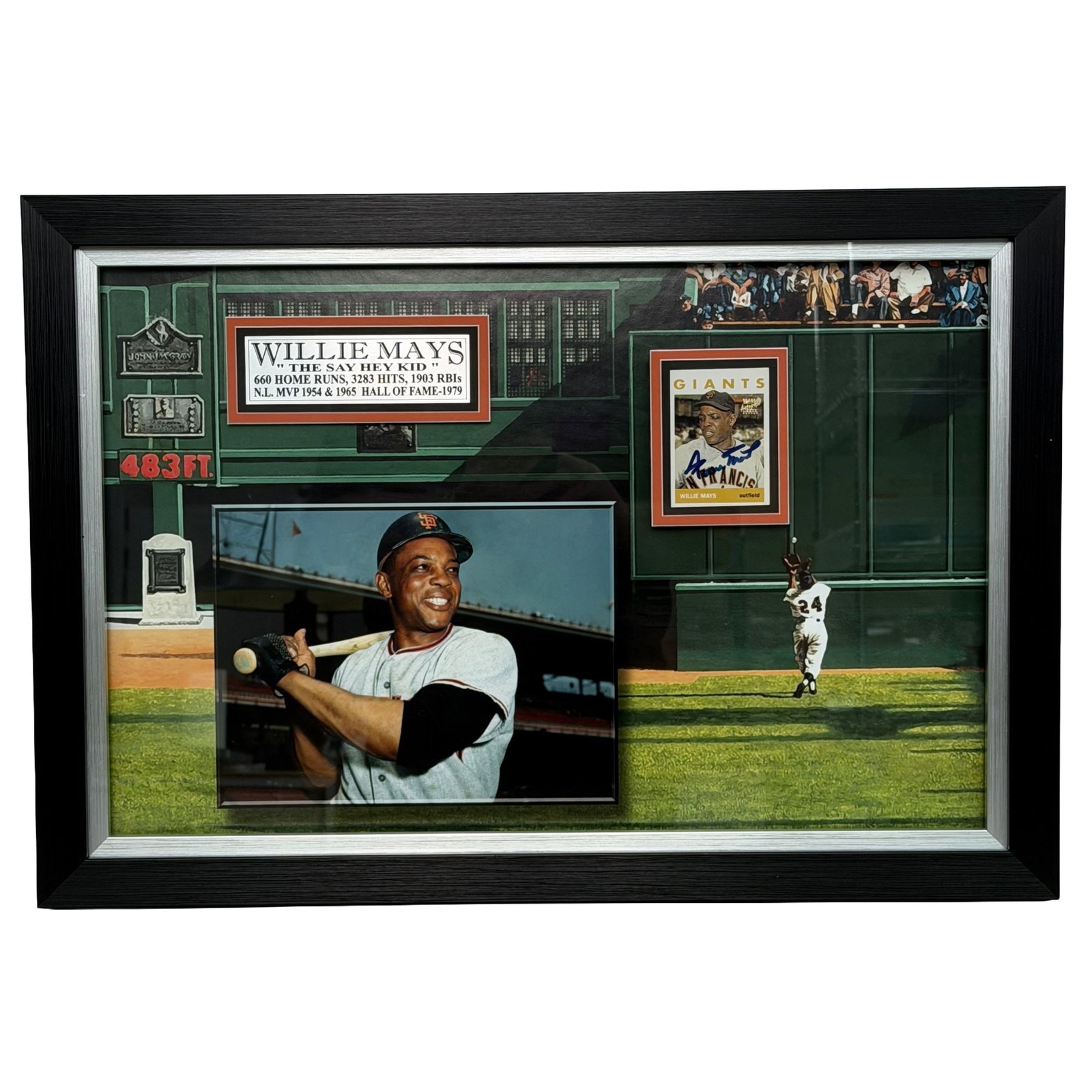 Willie Mays "The Say Hey Kid" Framed Collage Memorabilia including Signed Certified Stats Card (1 of 4)