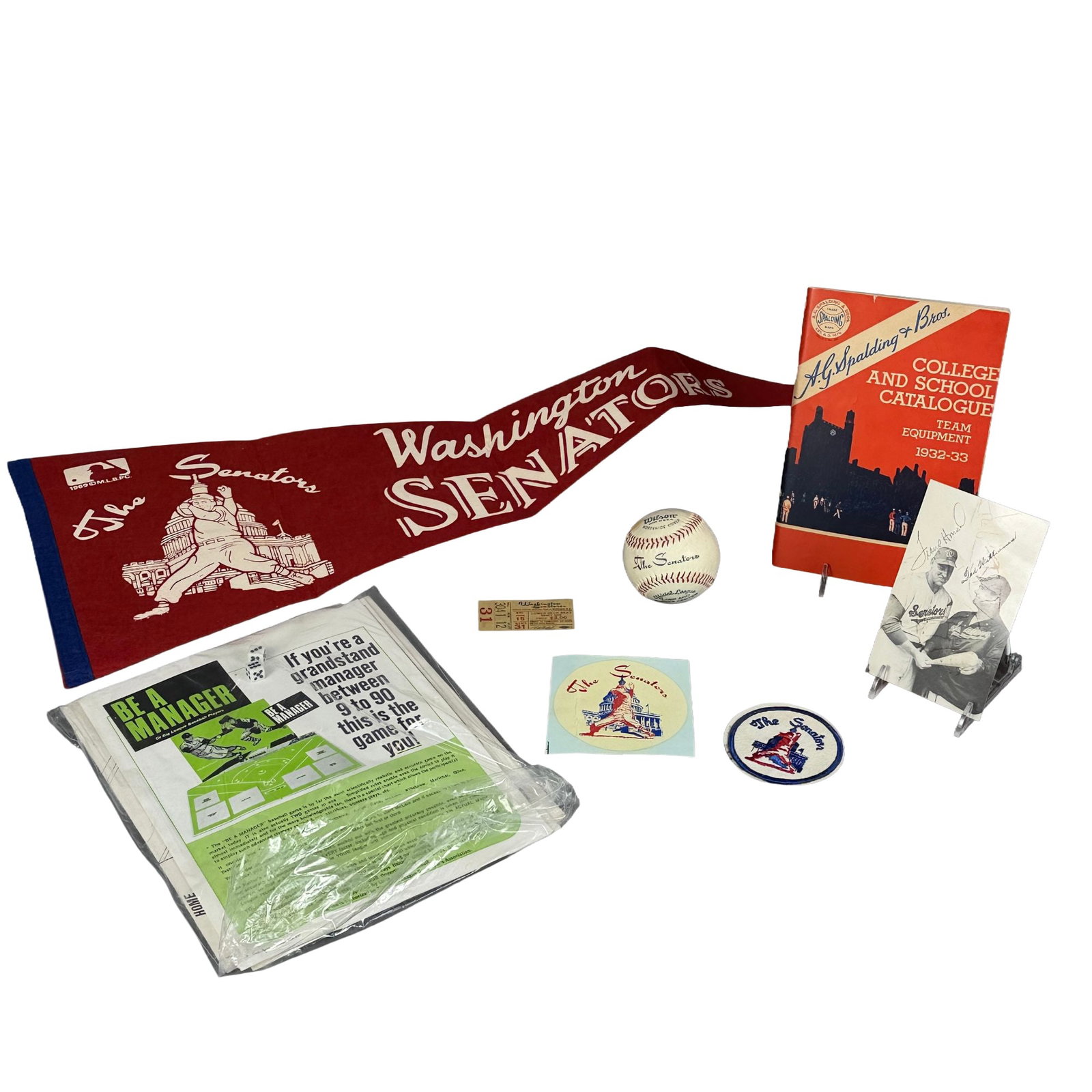 8pc Washington Senators Baseball Memorabilia Collection Including 1969 Pennant and 1932 Catalog (1 of 3)