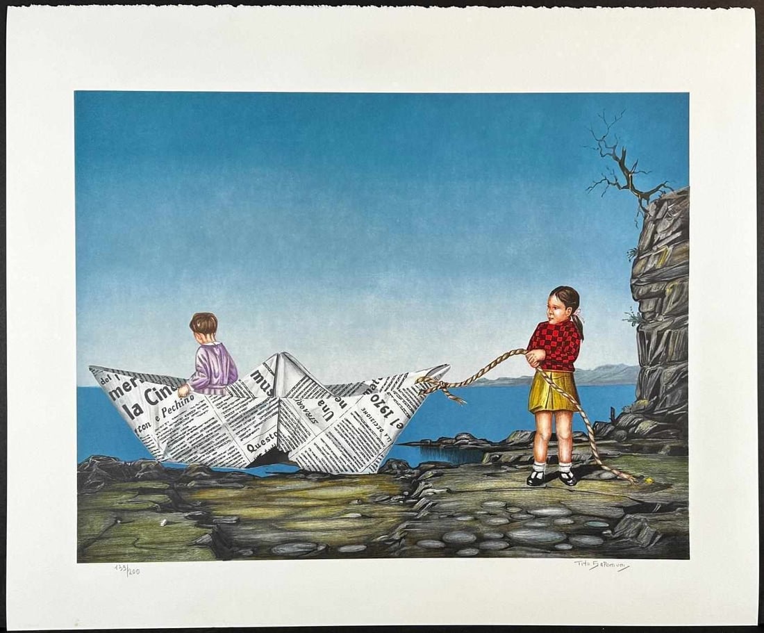 Tito Salomoni (Italian 1920-1989) Lithograph Toy Boat signed (1 of 4)