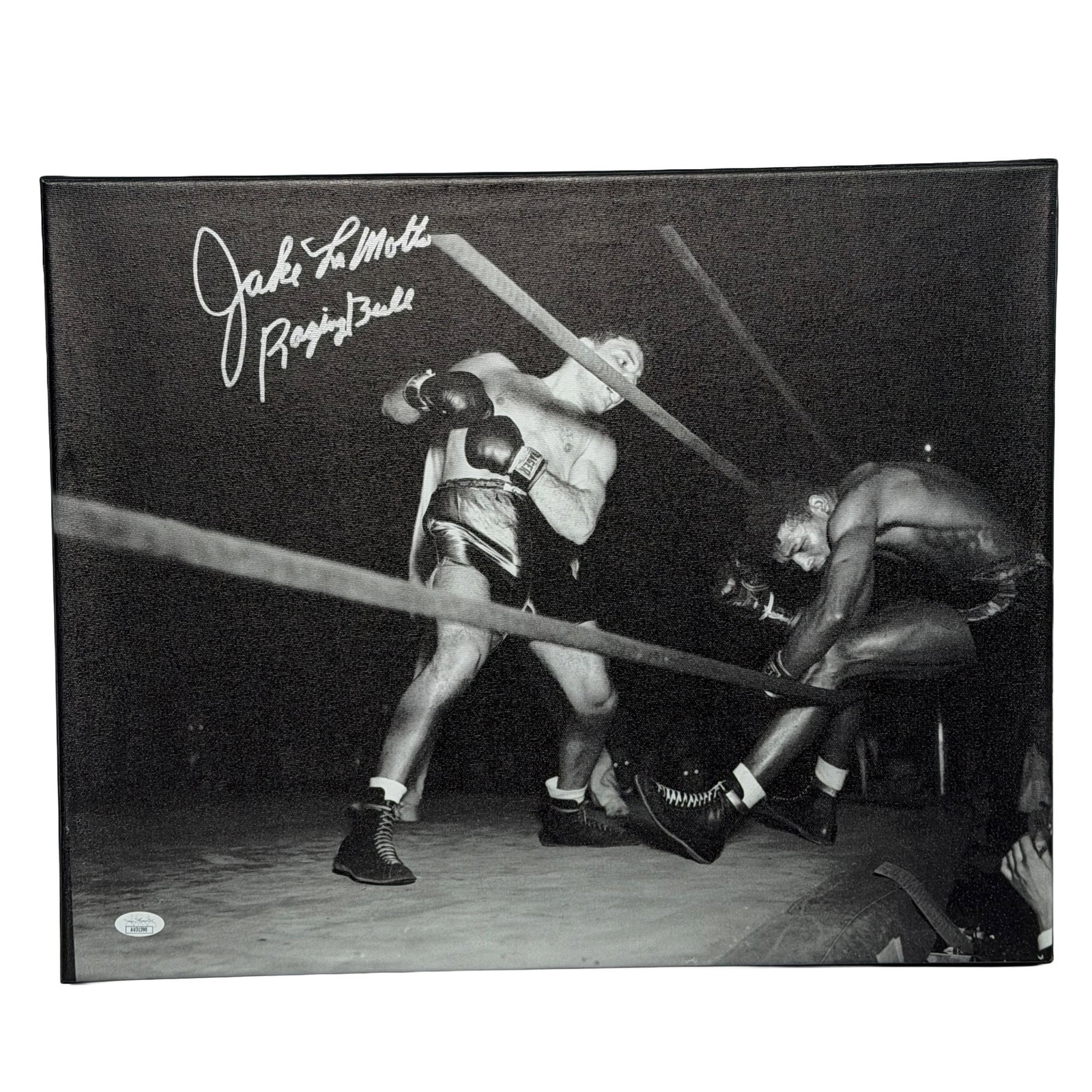 Jake LaMotta Autographed Raging Bull B&W Photo Canvas Print, JSA Authenticated (1 of 4)