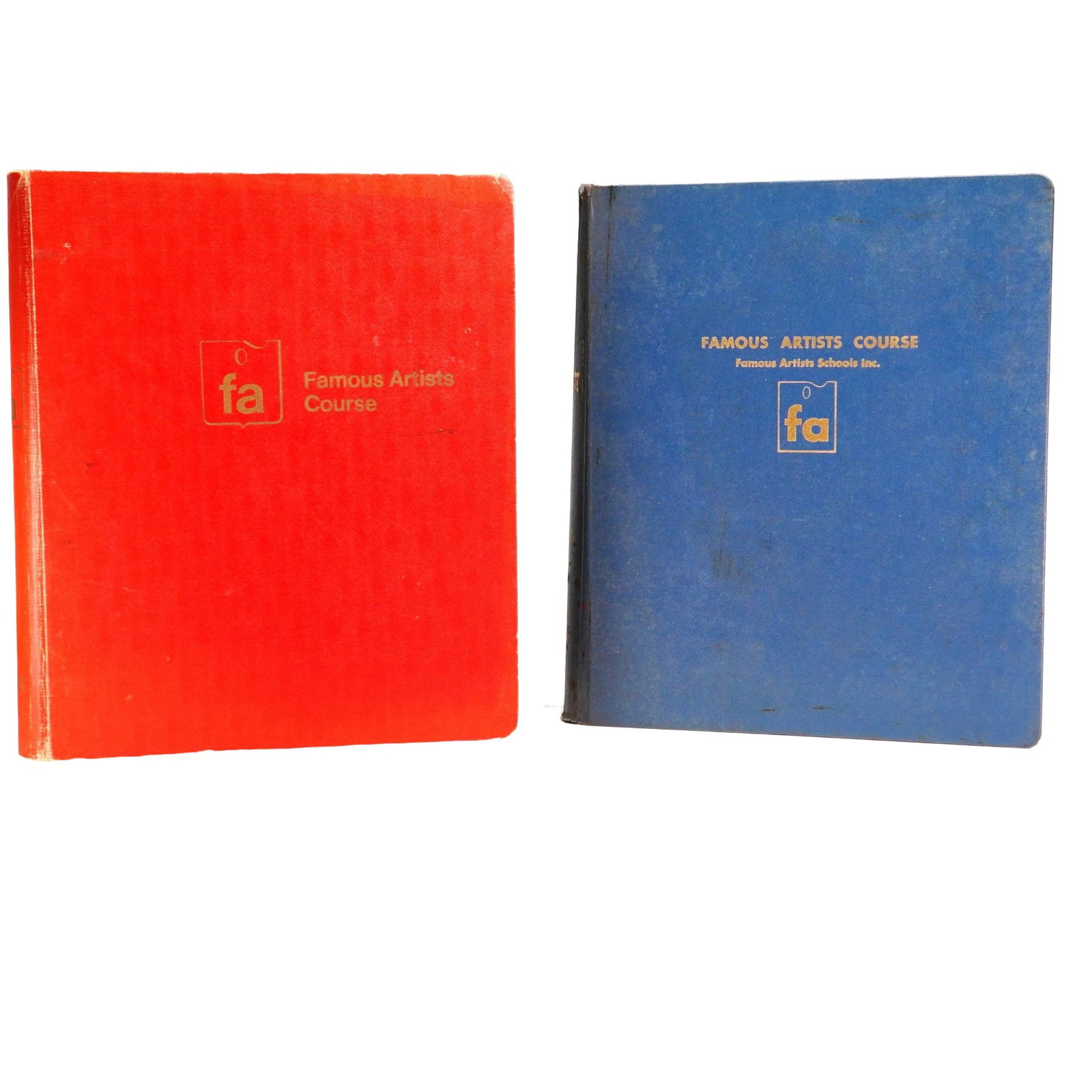 2pc Famous Artists Course Binders: A collection of two volumes of the Famous Artists Course from the Famous Artists Schools. The titles included are Lettering Lesson 17, and Commercial Art, Illustration and Design. Dimensions: 12.25"L