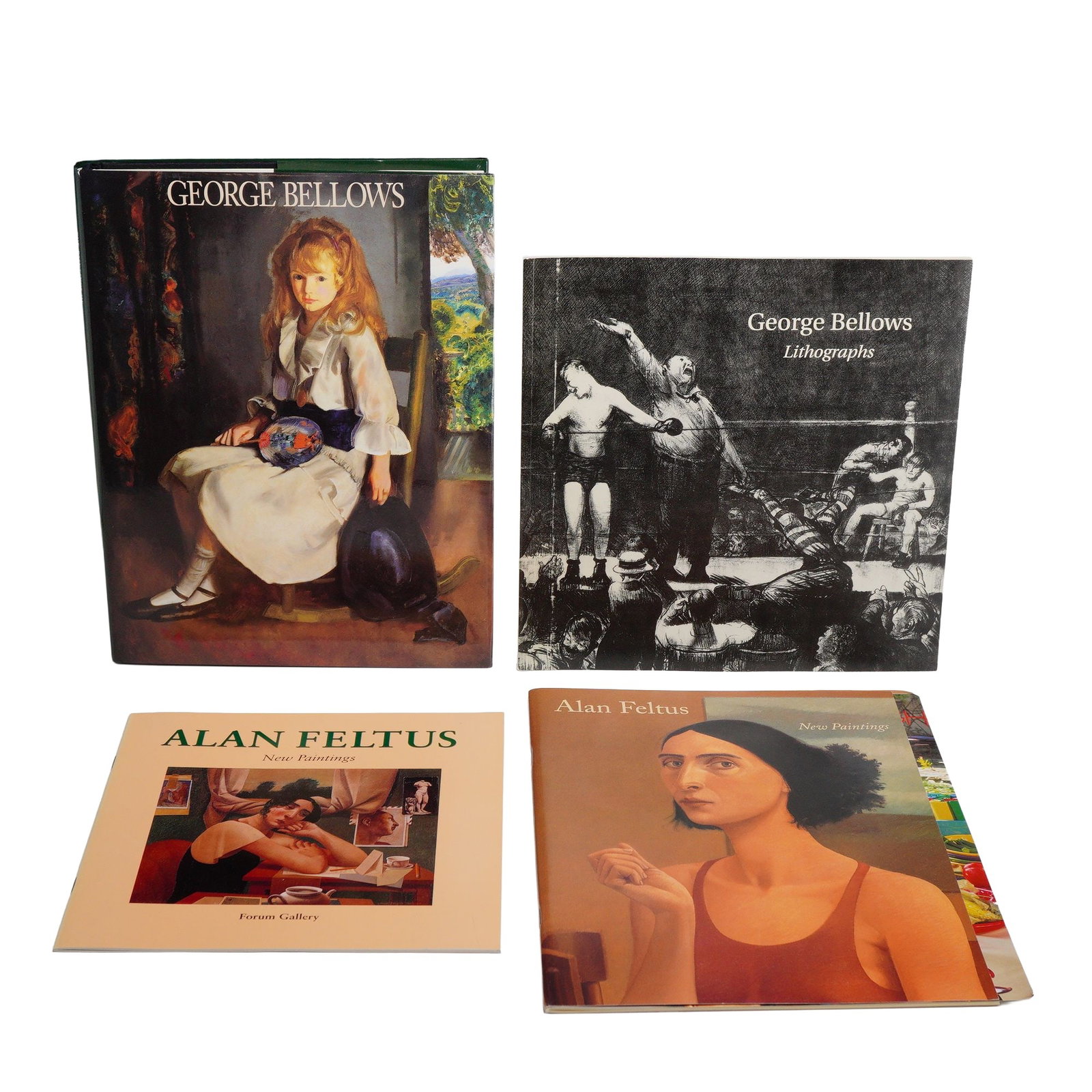 Collection of 4 Hard and Softcover Artist Books including George Bellows and Alan Feltus, Various: This lot consists of a collection of 4 artist books and catalogs focused on American realism and figurative painting, specifically the works of George Bellows and Alan Feltus. The primary volume is a