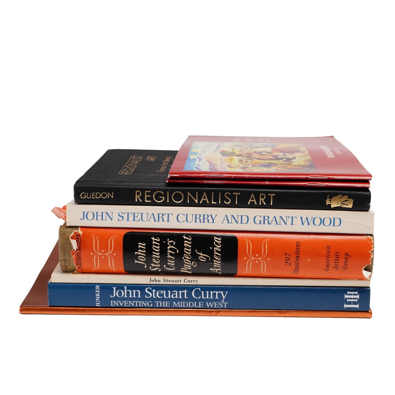 8pc John Steuart Curry and Regionalist Art Books and Catalogs: This lot comprises eight publications focused on the work of American Regionalist painter John Steuart Curry and his contemporaries. The collection includes the following titles: Laurence E.