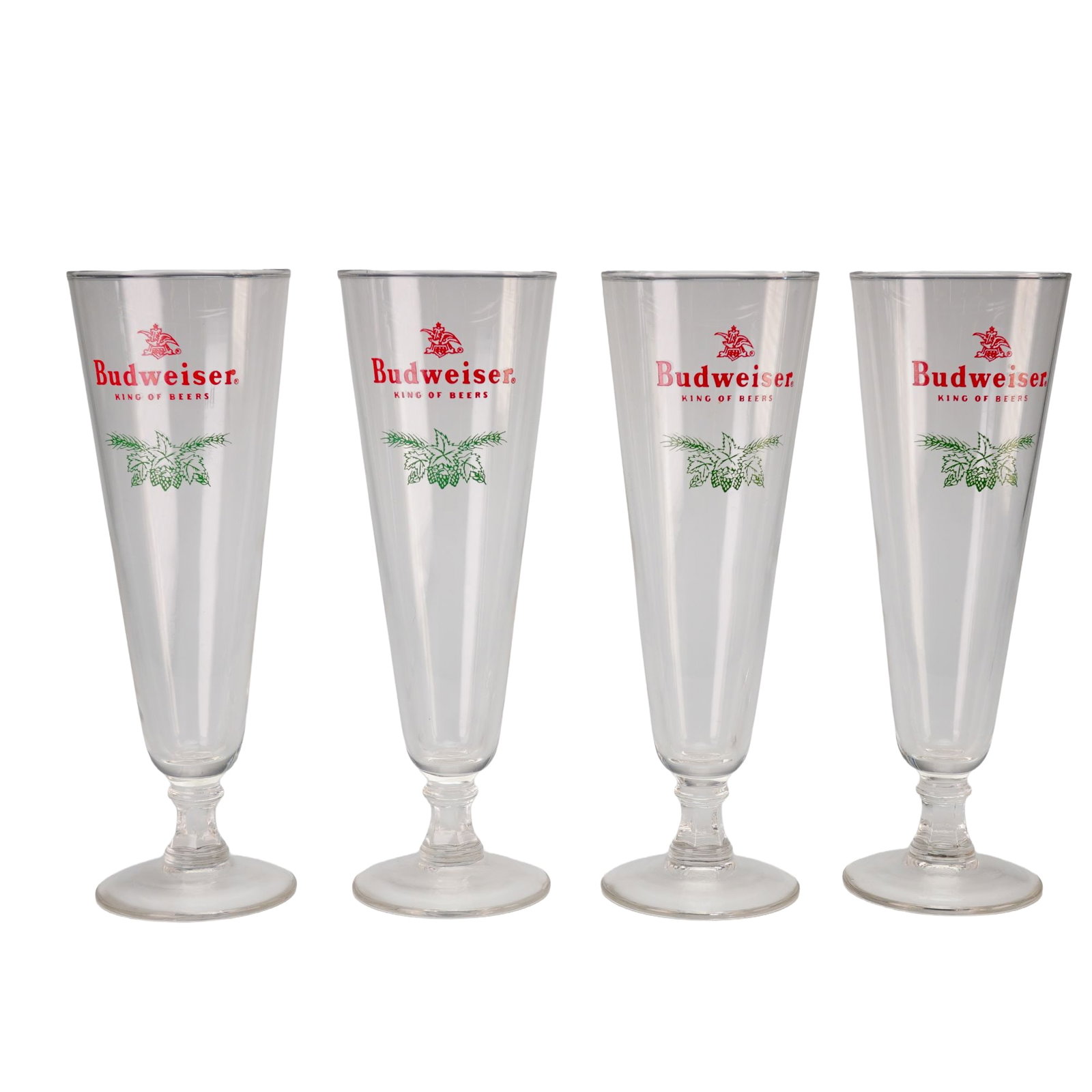A Set of 4 Vintage Budweiser Christmas Footed Pilsner Beer Glasses (1 of 4)