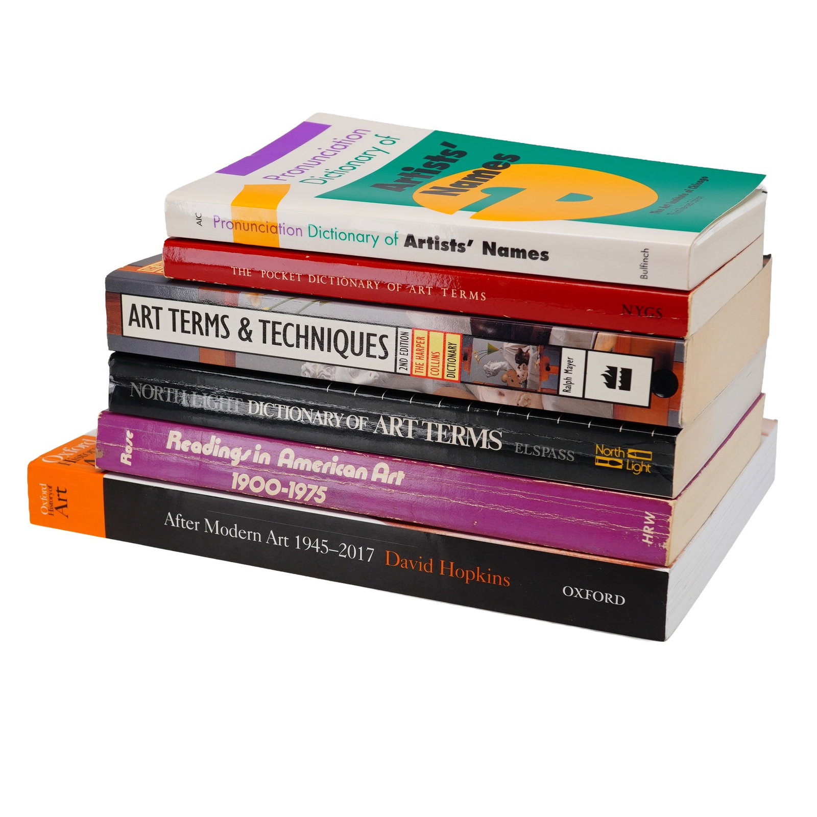 6pc Art History and Reference Volumes: This lot consists of six publications specializing in art history, techniques, and reference terminology. The collection includes a mix of hardcovers and softcover trade paperbacks. The group features