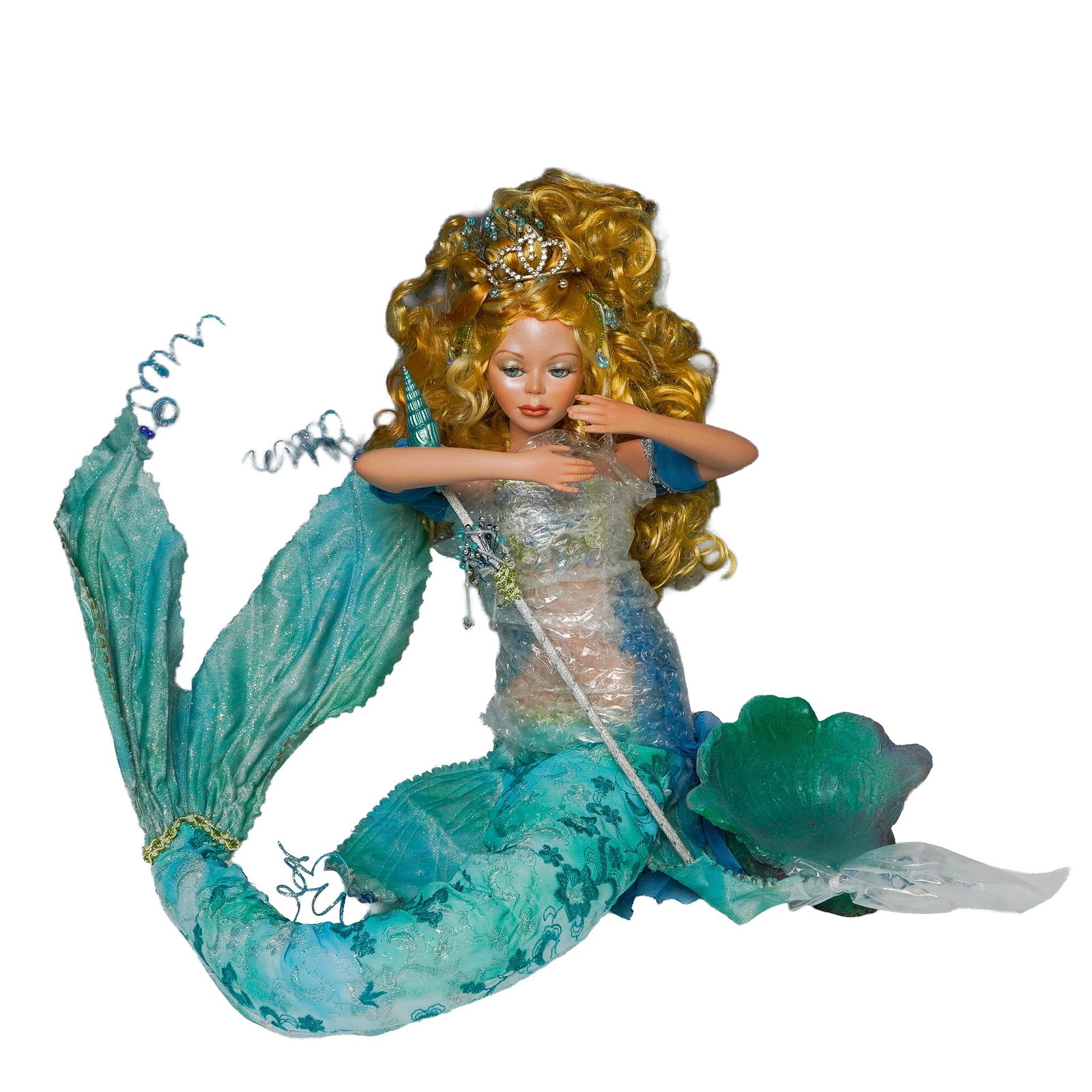 Florence Maranuk Porcelain Mermaid Doll, Allure by Show-Stoppers: "Allure" is a limited edition porcelain mermaid doll from the Florence Maranuk Collection by Show-Stoppers, Inc. This elegant collector's piece features flowing golden hair, hand-painted facial detail