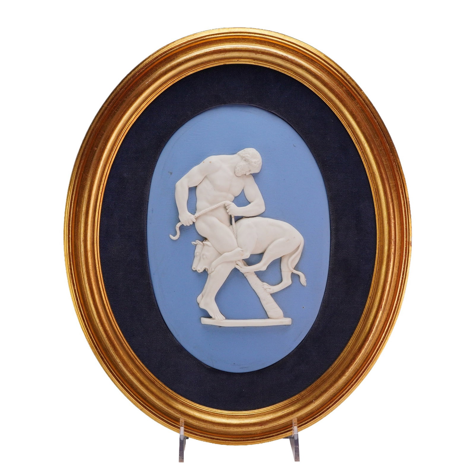 Wedgwood Blue and White Jasperware Oval Plaque Framed, Hercules and Cerberus (1 of 3)