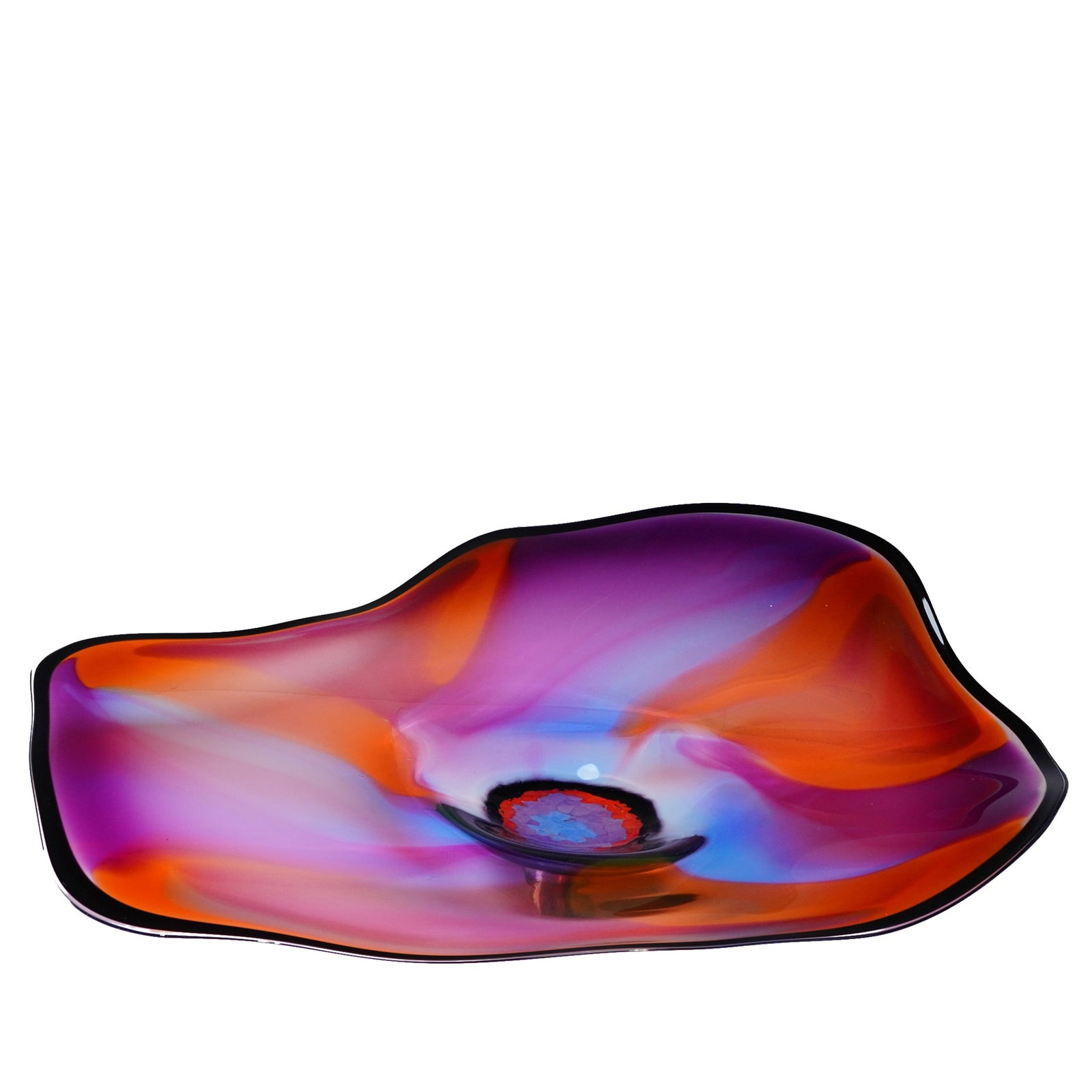 Ross Neder (American, 20th/21st c.) Large Solo Offhand Blown Jeweltone Glass Wall Platter Sculpture, (1 of 7)
