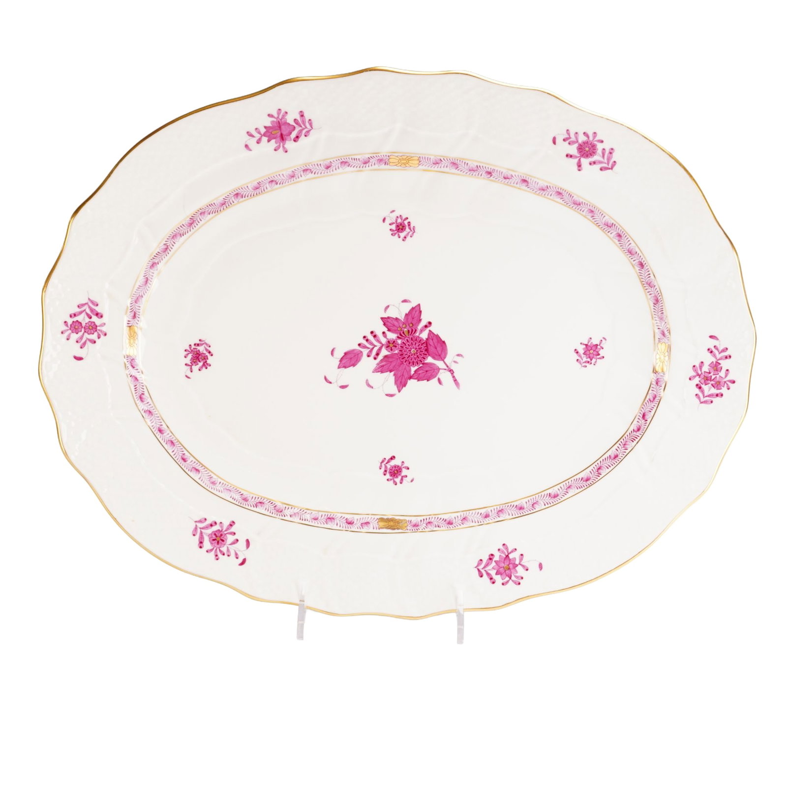 Herend Hand-Painted Porcelain Oval Serving Platter in Chinese Bouquet Raspberry (1 of 3)