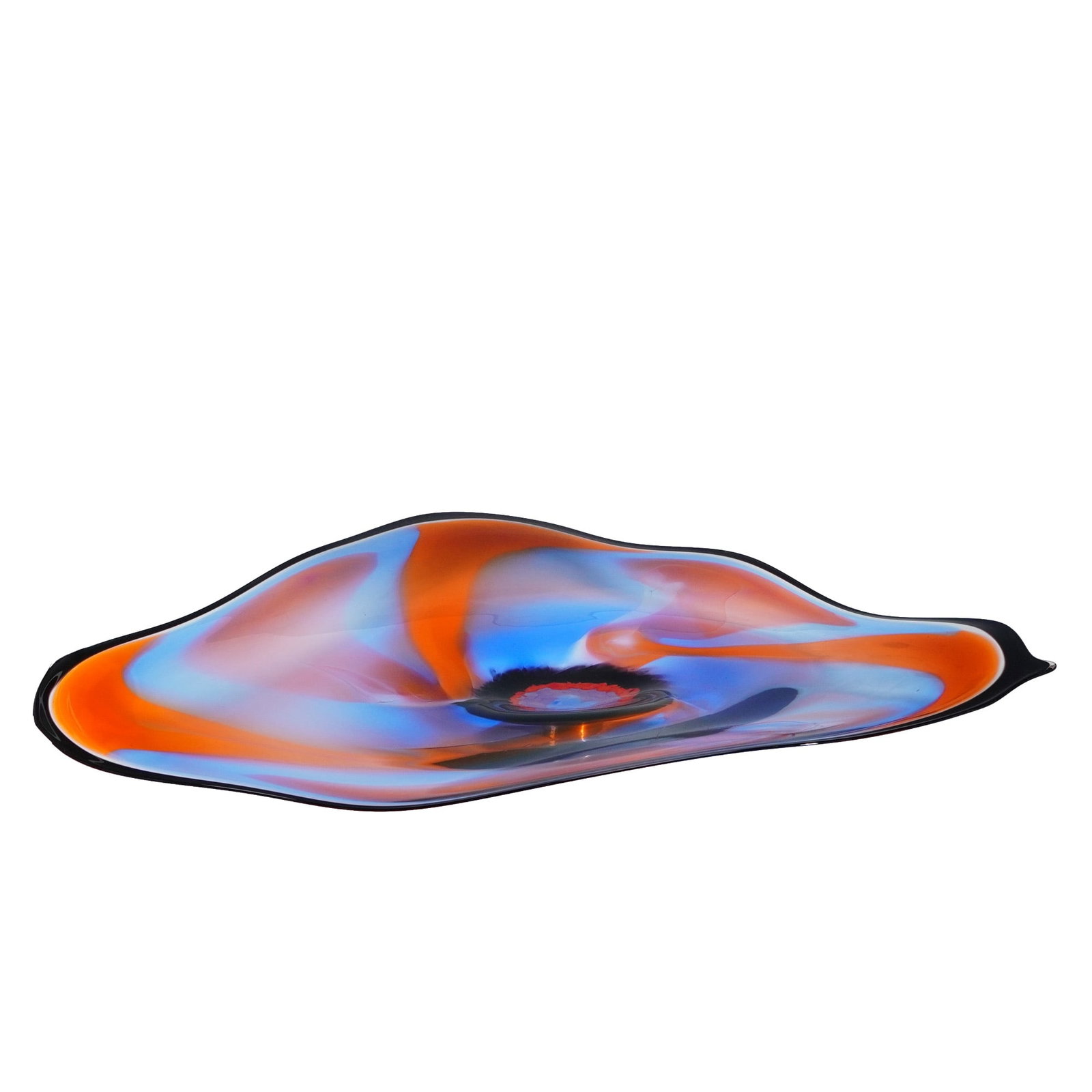 Ross Neder (American, 20th/21st c.) Large Solo Offhand Blown Jeweltone Glass Wall Platter Sculpture, (1 of 7)