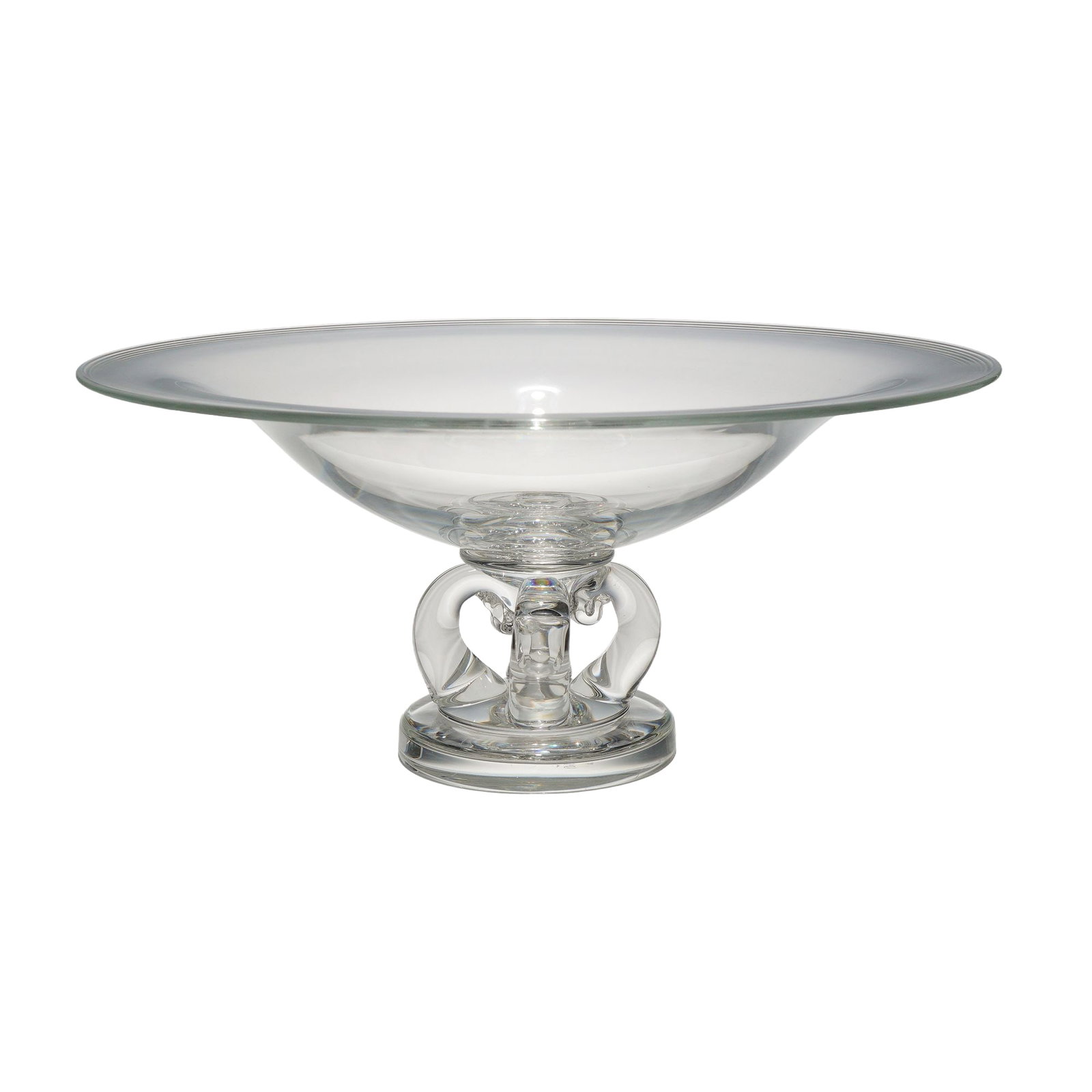 Signed Steuben Crystal Scrolled Pedestal Centerpiece Compote (1 of 4)