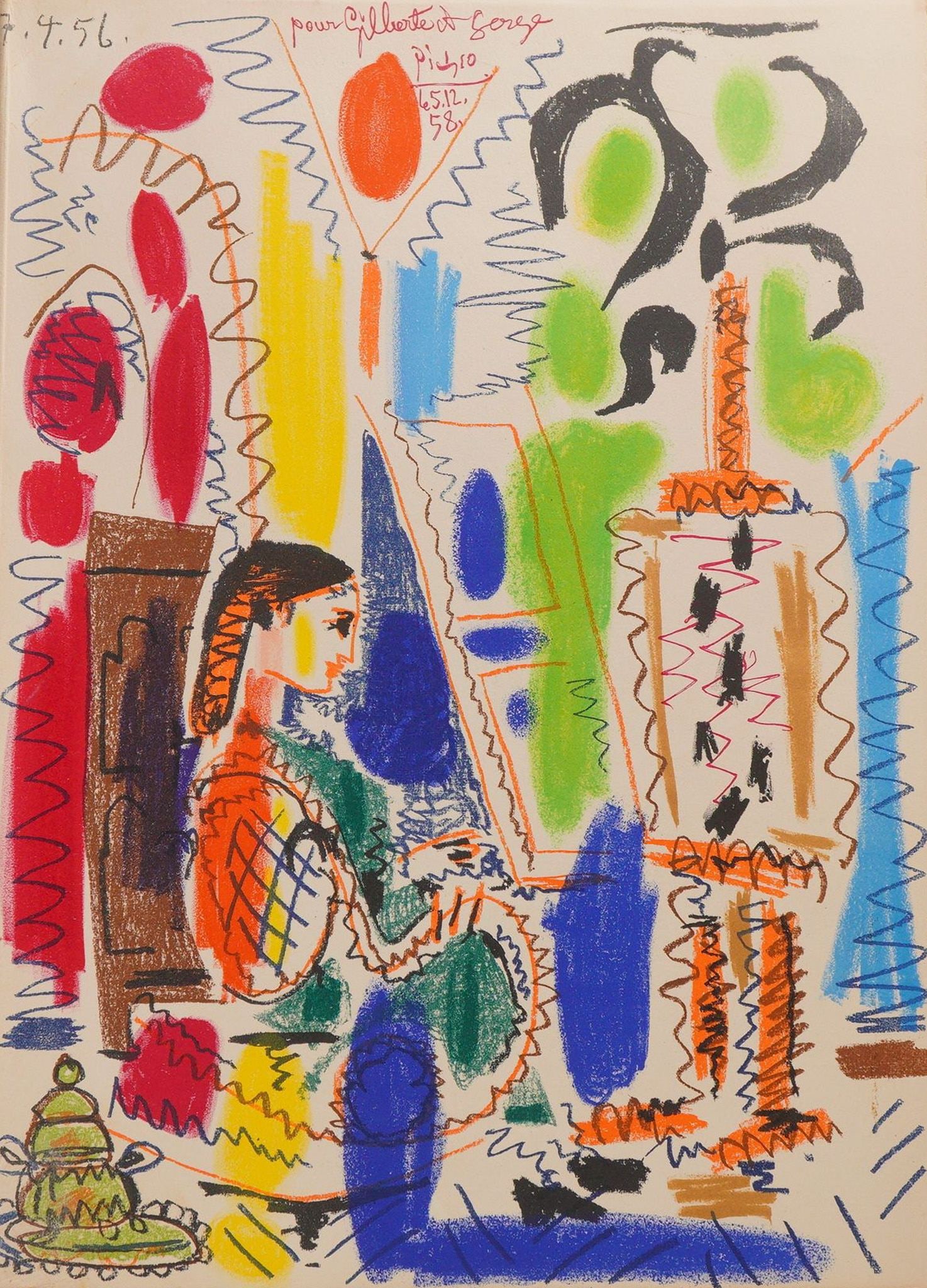 Pablo Picasso (Spanish, 1881-1973) Color Lithograph Mourlot Paris, L'Atelier de Cannes Cover Page w/: This rare, complete volume features a 1960 edition of Ces Peintres Nos Amis (Tome II). The work is distinguished by its 17-color lithographic cover titled L'Atelier de Cannes, printed by the Mourlot a