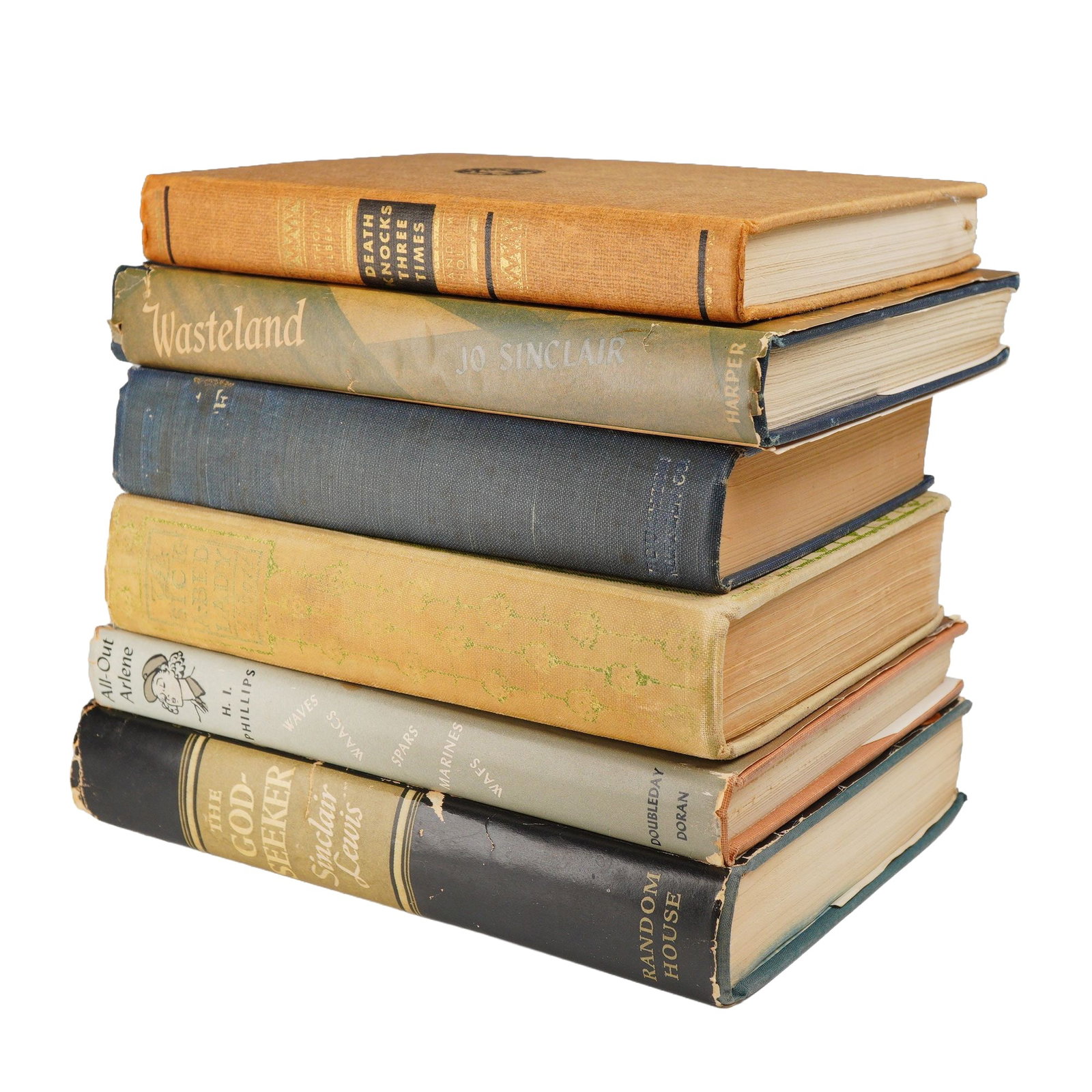 A Collection of 6 Vintage Hardcover Books including Lewis, The God-Seeker, 1949, First Printing (DJ): This lot comprises a collection of 6 vintage hardcover books, featuring a variety of mid-20th-century fiction and literature. A highlight of the collection is a first printing of The God-Seeker by Sin