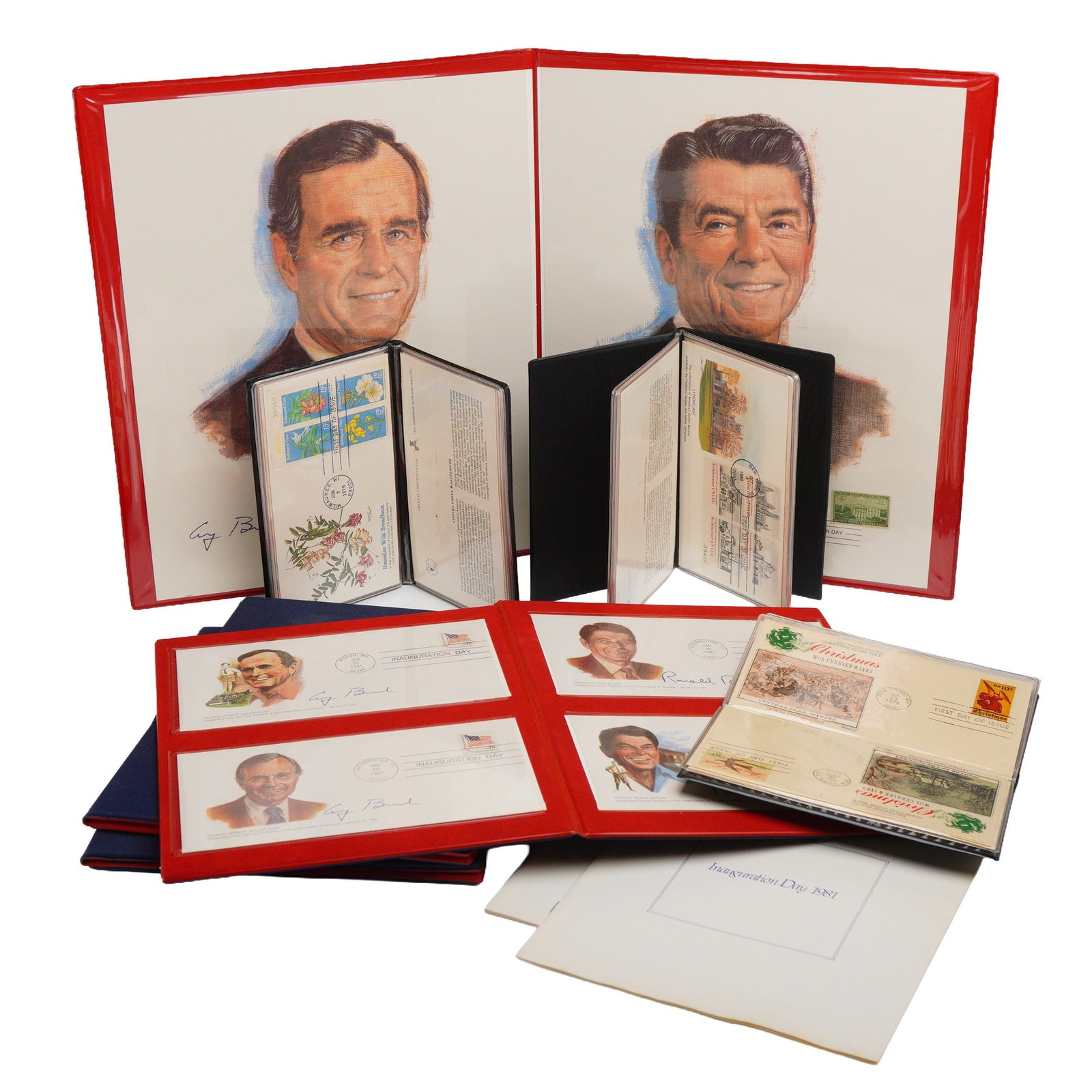 8pc Philatelic Grouping, US 1974-1985 Reagan-Bush Inaugural FDCs and Albums (1 of 4)