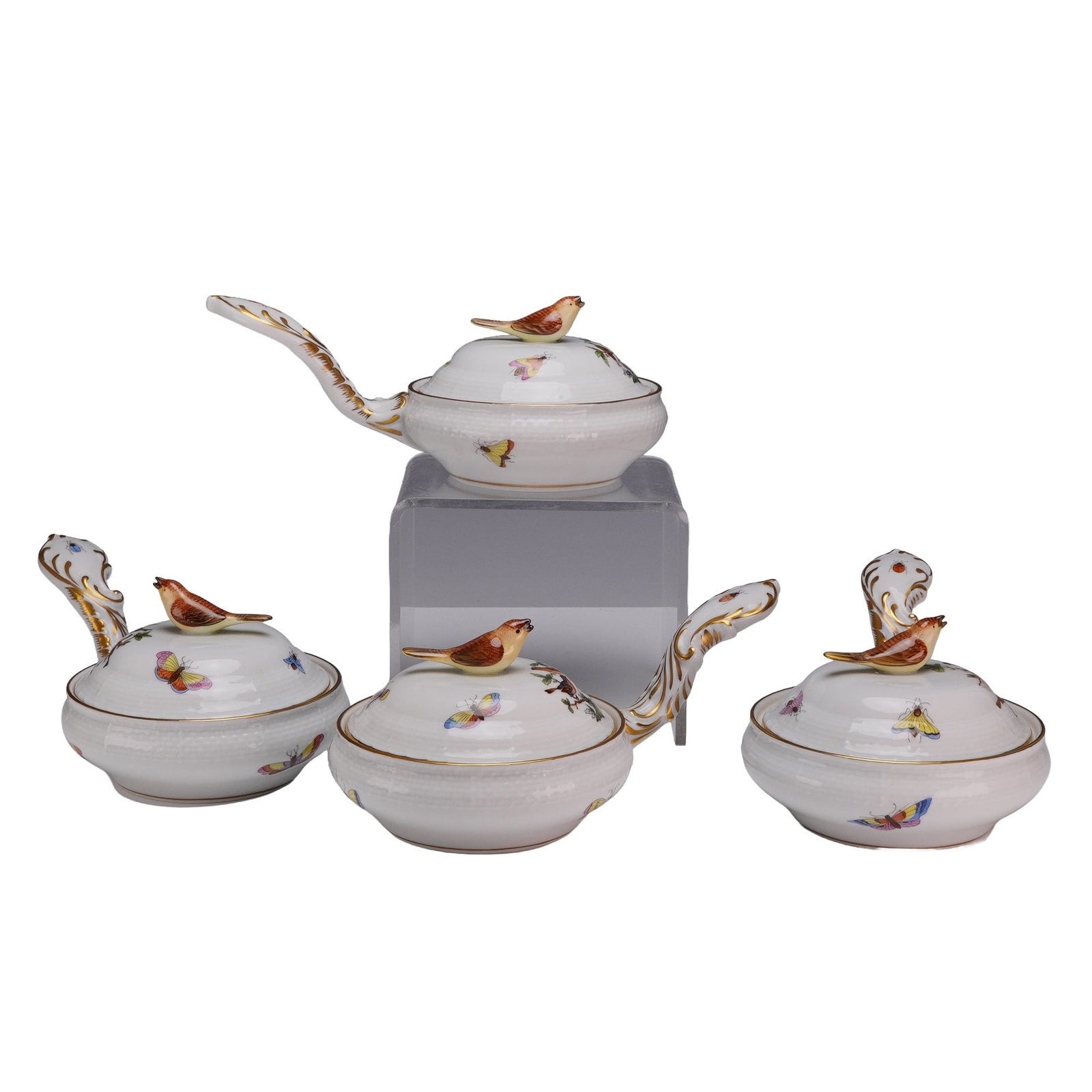 4pc Herend Rothschild Bird Porcelain Covered Dishes with Handles (1 of 3)