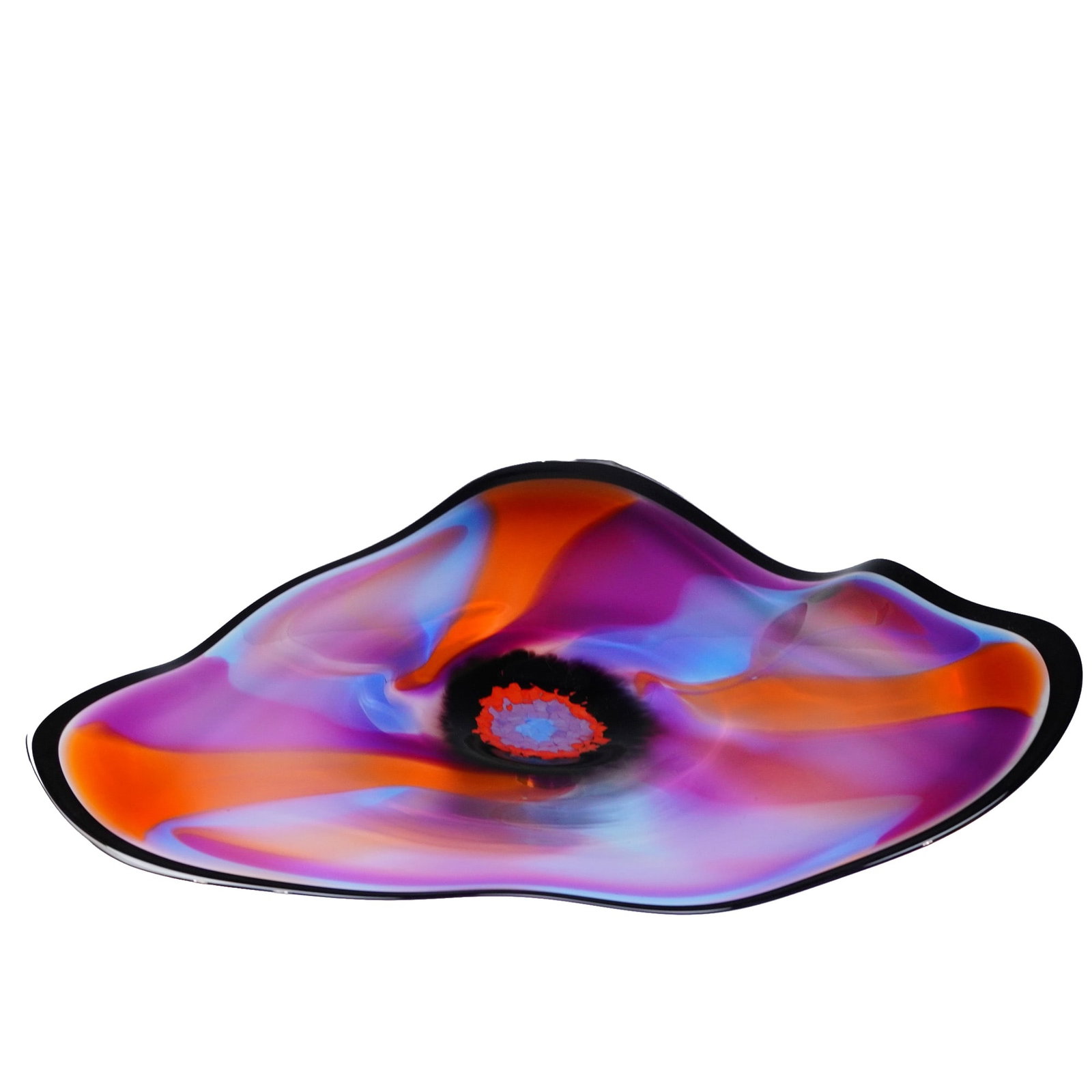 Ross Neder (American, 20th/21st c.) Large Solo Offhand Blown Jeweltone Glass Wall Platter Sculpture (1 of 7)