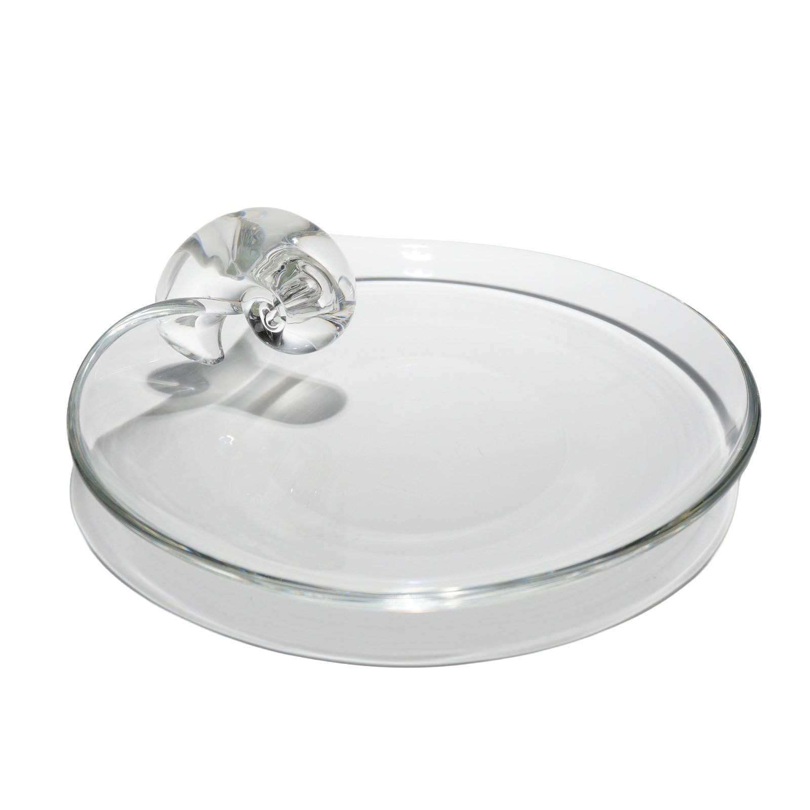 Signed Steuben Clear Crystal Art Glass Dish with Scrolled Snail Handle (1 of 4)