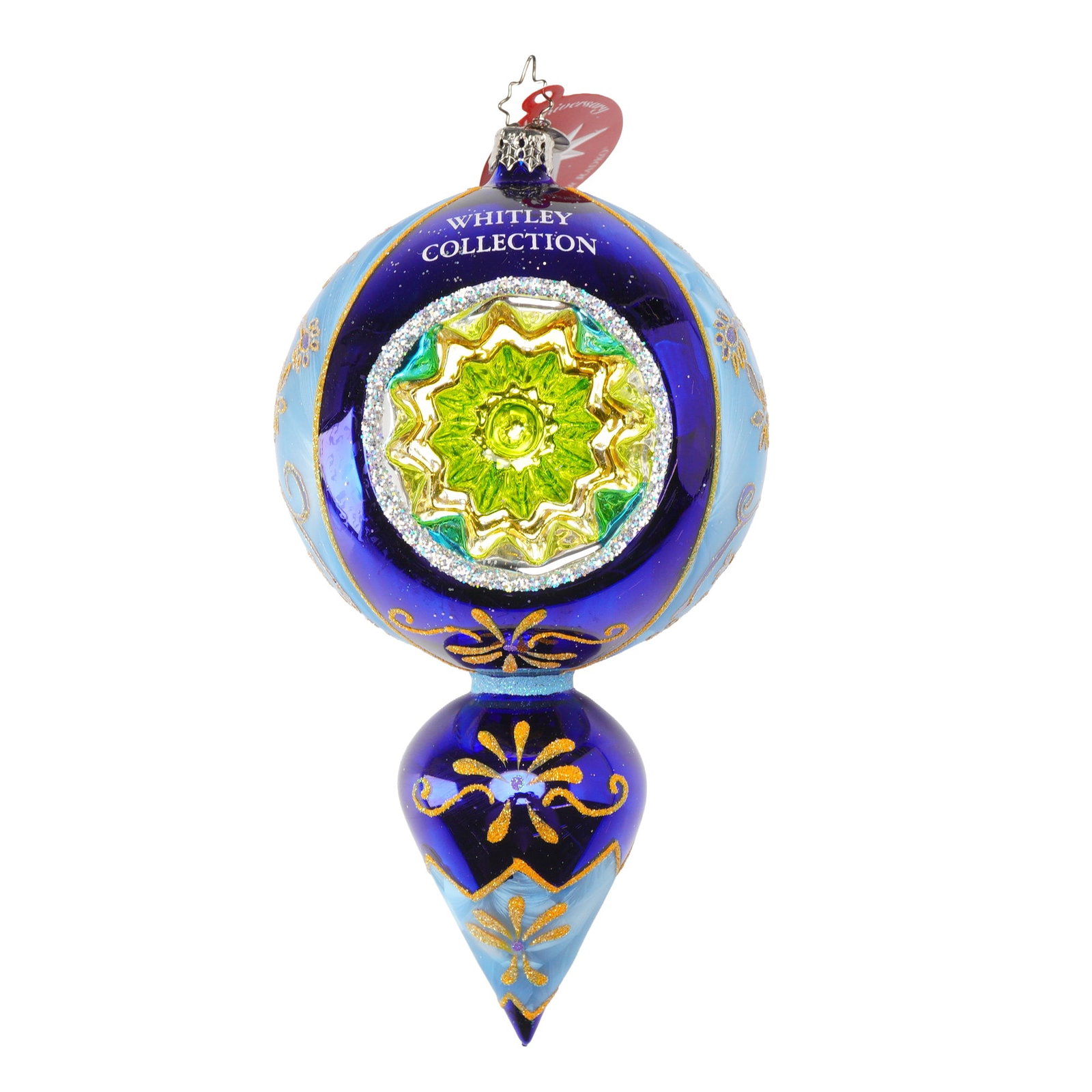 Christopher Radko Blue Christmas Tree Ornament, Fantasia St. Basil's Baubles: This Christopher Radko "St. Basil's Baubles" glass Christmas ornament is designed with a rich, dual-toned body of cobalt blue and sky blue, inspired by the architecture of St. Basil's Cathedral. On tw
