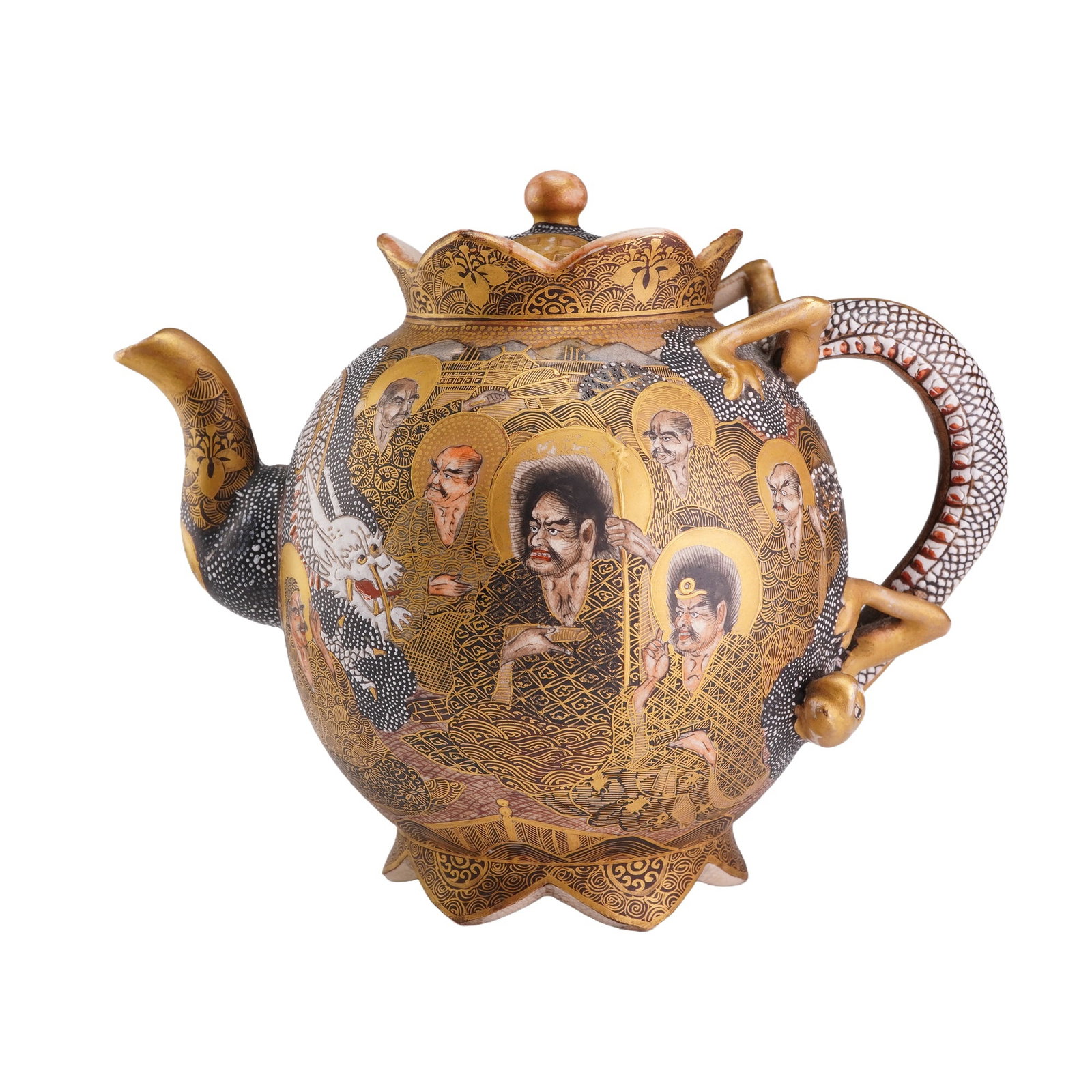 Japanese Satsuma Earthenware Dragon Teapot, Meiji Period (1 of 3)