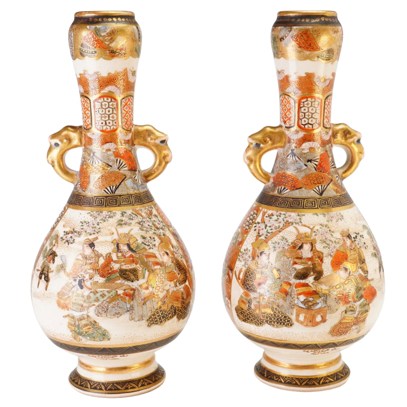 Pair of Japanese Satsuma Earthenware Vases (1 of 5)