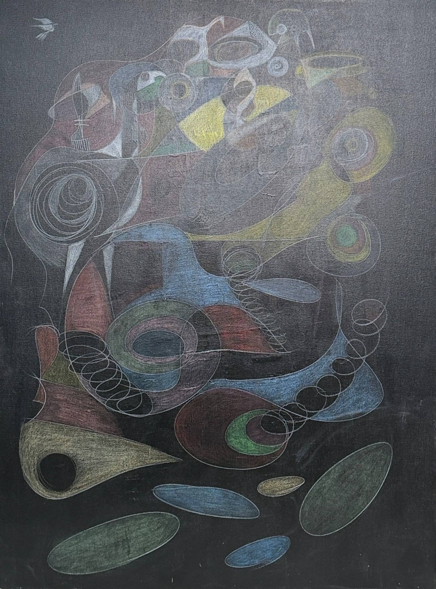 Alfonso Rendon aka Masplata (Panamanian, 1957 - 2025), Mixed Media Abstract on Black Ground Canvas (1 of 5)