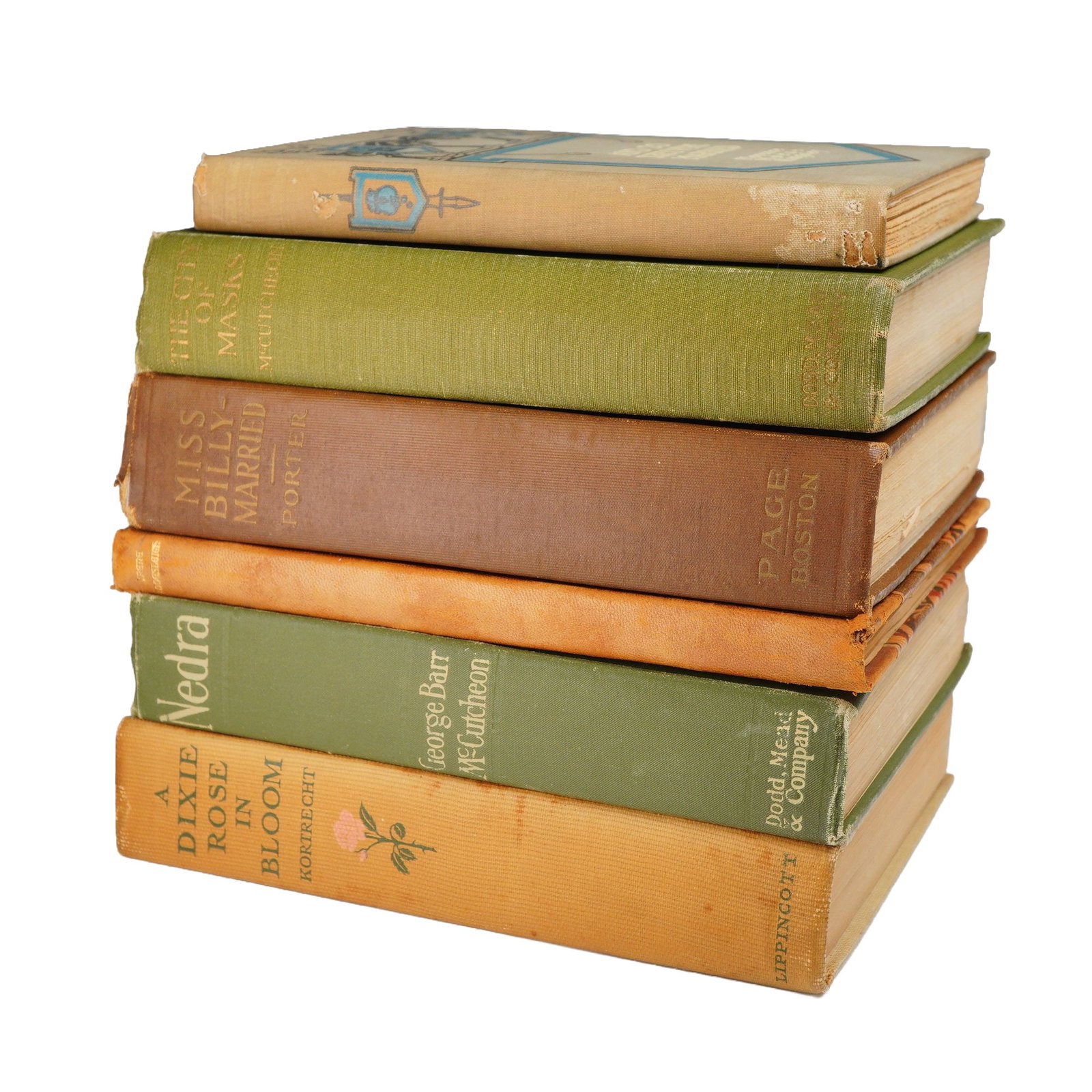 A Collection of Six Volumes. Kortrecht, Augusta. A Dixie Rose in Bloom. J. B. Lippincott, 1912.: A Collection of Six volumes of vintage early 20th-century American fiction. This 6pc book lot is highlighted by A Dixie Rose in Bloom by Augusta Kortrecht, published by J. B. Lippincott Company in Oct