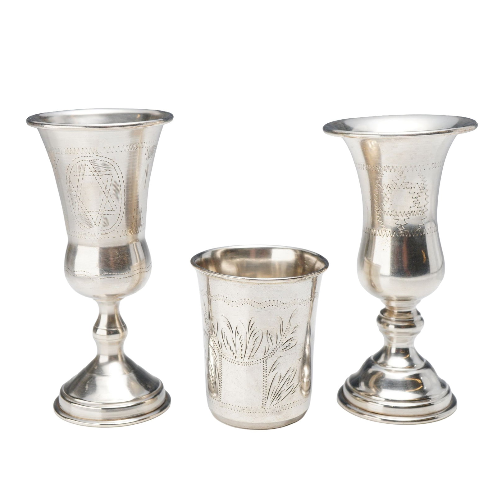 A Lot of 3 Sterling and 84 Silver Russian Judaica Cups with Etched Designs (1 of 4)