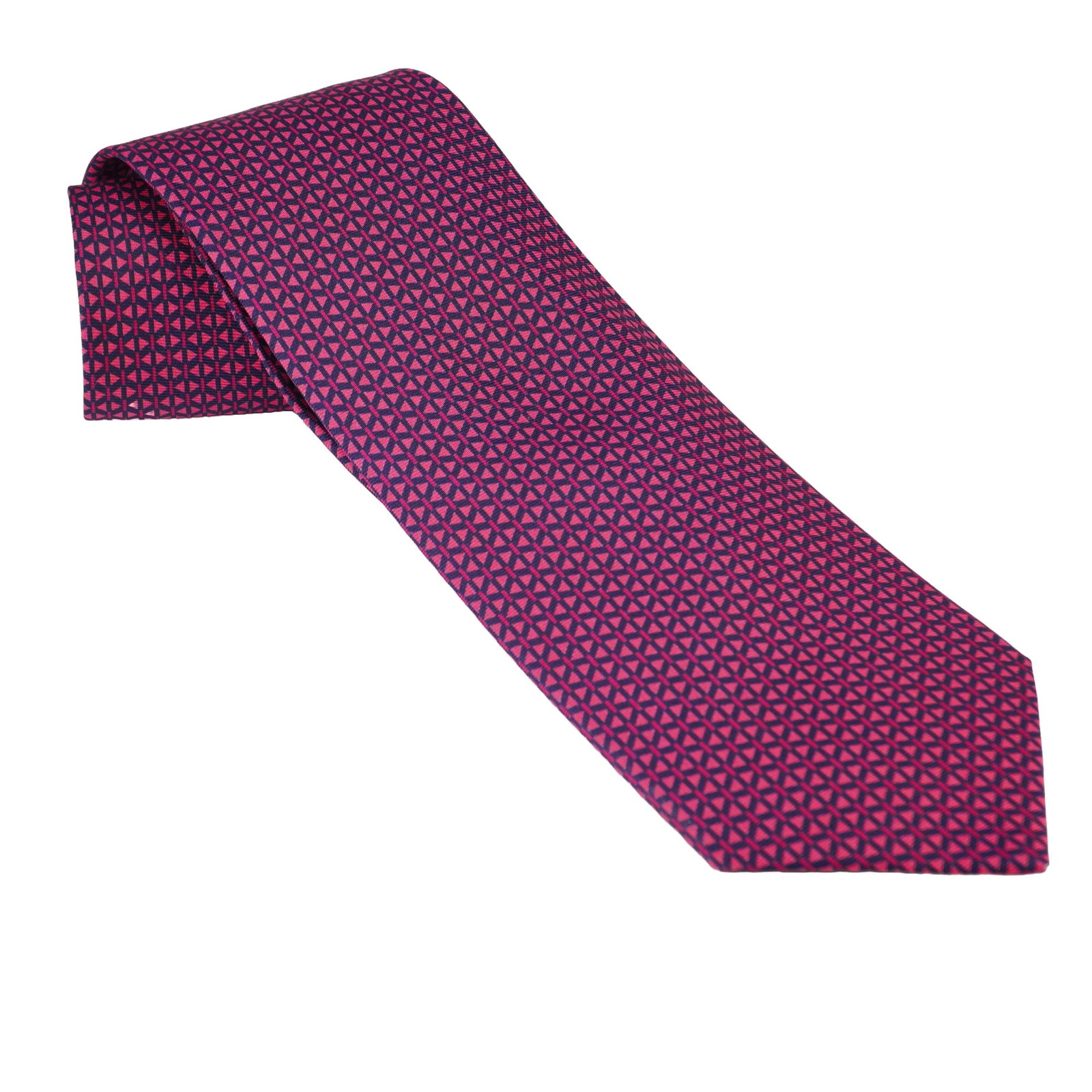 Hermes Paris Silk Tie Magenta Geometric Triangle Pattern (1 of 4)