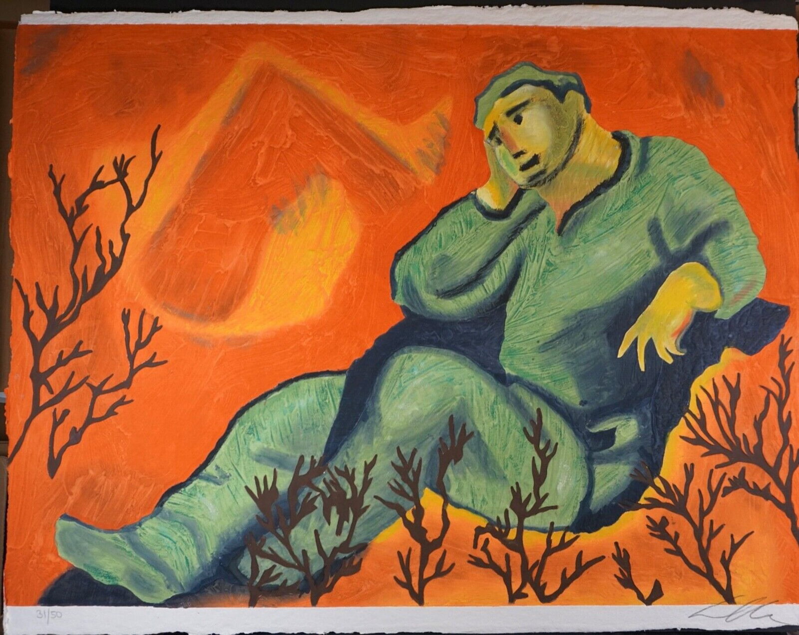 Sandro Chia (Italian 1946) Carborundum etching with hand coloring Untitled #4 signed: Carborundum etching with hand coloring, each piece is unique on handmade paper titled Untitled #4 Year 1989-1990 printed in Paris Signed lower right numbered from the edition of 50 Publisher