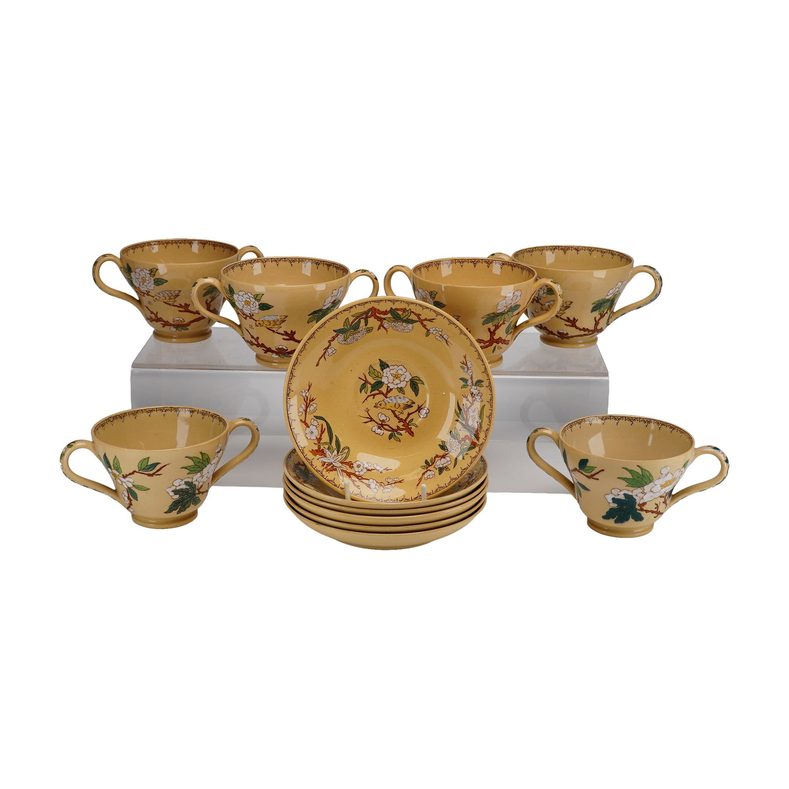 Set of Twelve Wedgwood Etruria Bouillon Cups and Saucers in the Cuckoo Pattern (1 of 4)