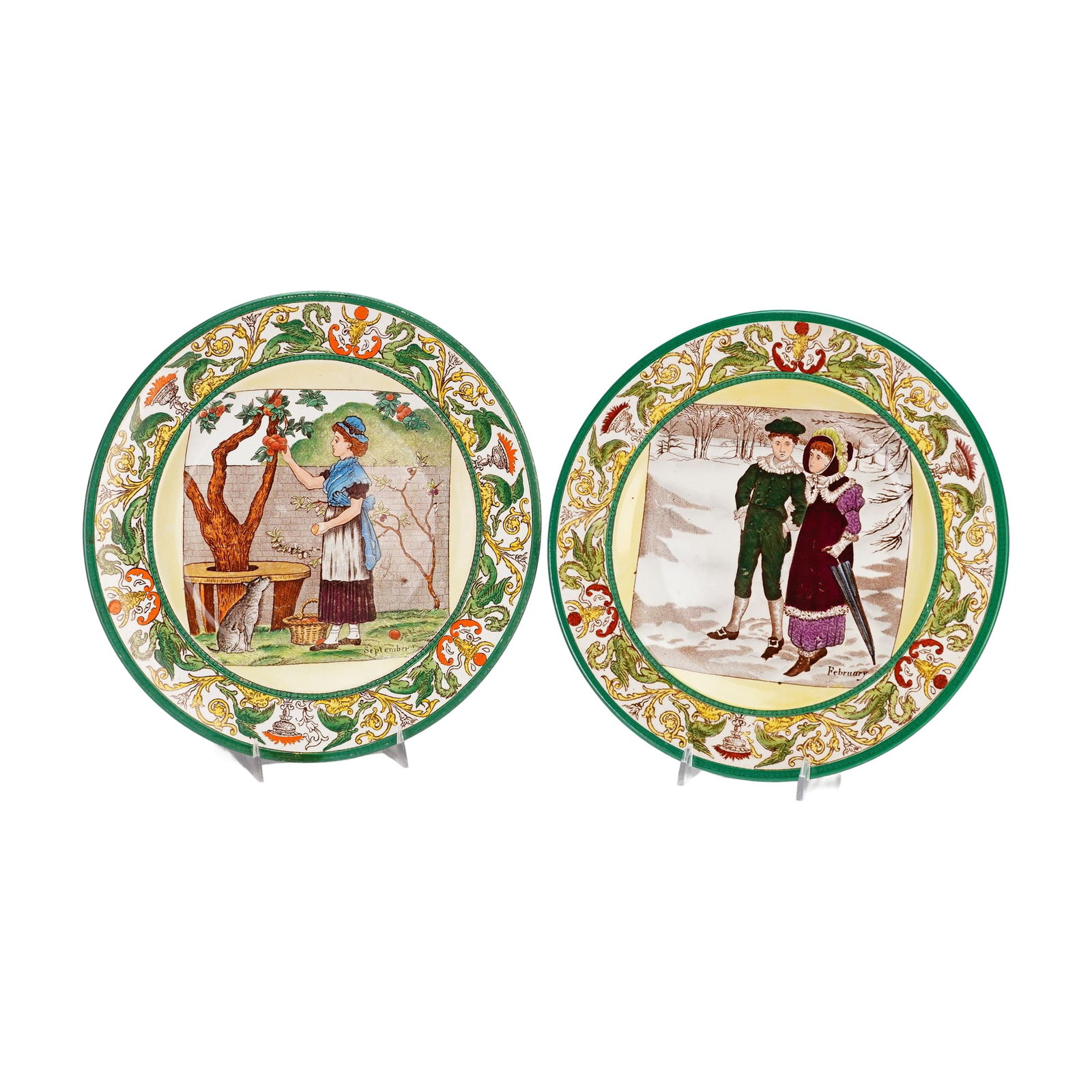 Two Wedgwood Etruria England Florentine Pattern Month Plates, February and September (1 of 4)
